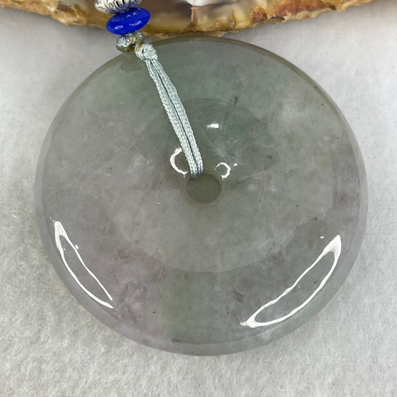 Type A Light Green With Lavender Jadeite Ping An Kou Donut Pendant 39.64g 45.3 by 9.4mm