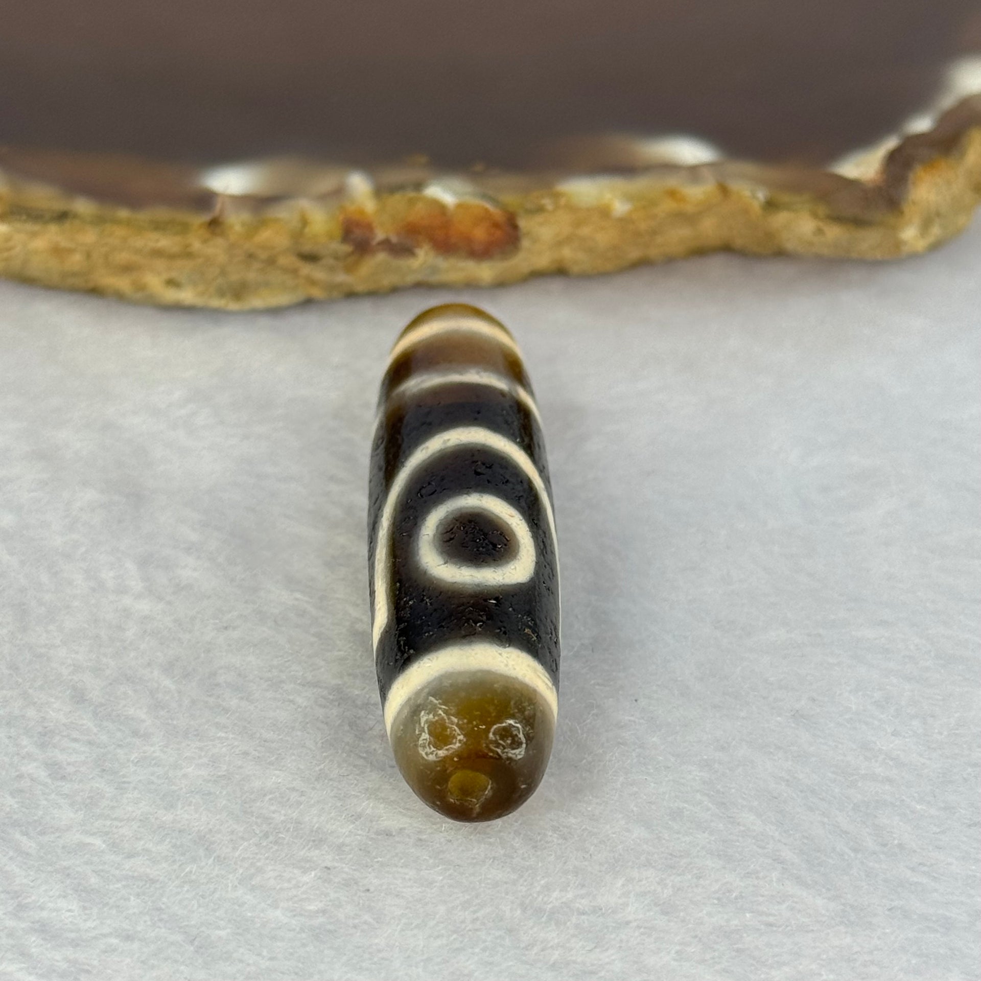 Natural Powerful Tibetan Old Oily Agate 2 Eyes Dzi Bead Heavenly Master (Tian Zhu) 二眼天诛 10.15g 45.8 by 11.8mm - Huangs Jadeite and Jewelry Pte Ltd