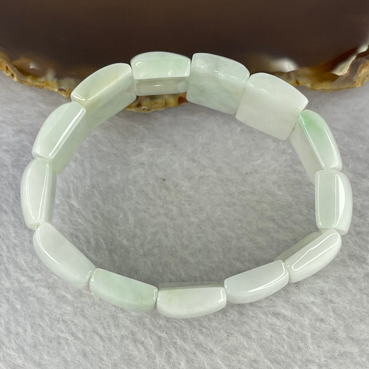 Type A Light Green Lavender Jadeite Bracelet 46.46g 18.1 by 13.4 by 7.1 mm 13 pcs - Huangs Jadeite and Jewelry Pte Ltd