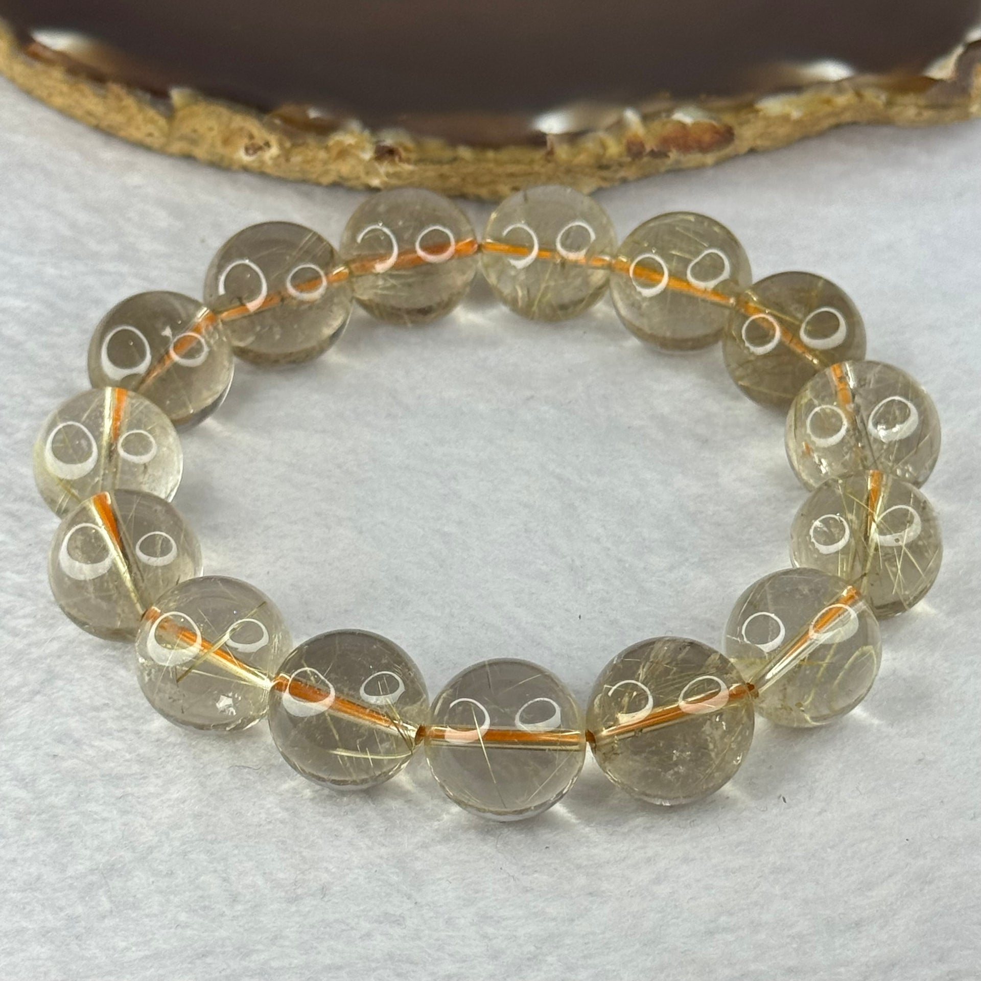 Natural Golden Rutilated Quartz Beads 天然金发水晶手链 73.30g 20cm 15.7mm 15 Beads - Huangs Jadeite and Jewelry Pte Ltd