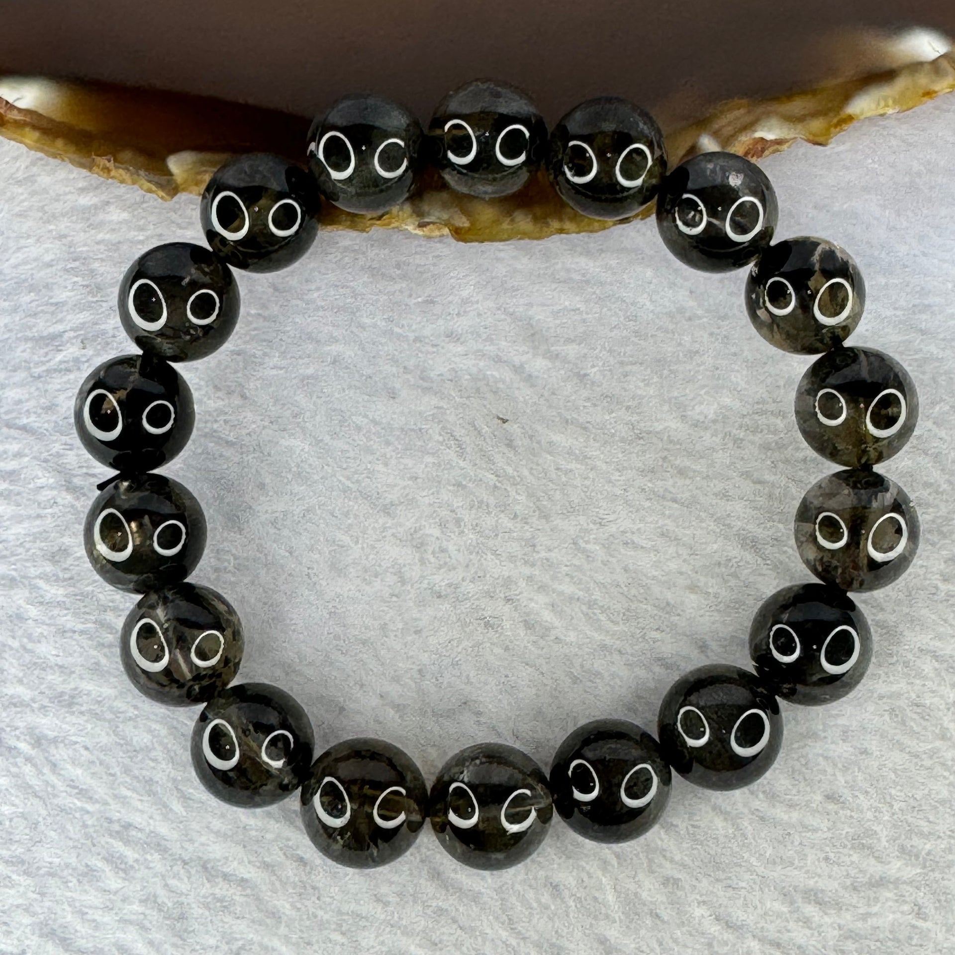 Natural Black Auralite Crystal Bracelet 黑激光手链 34.63g 11.3 mm 18 Beads - Huangs Jadeite and Jewelry Pte Ltd