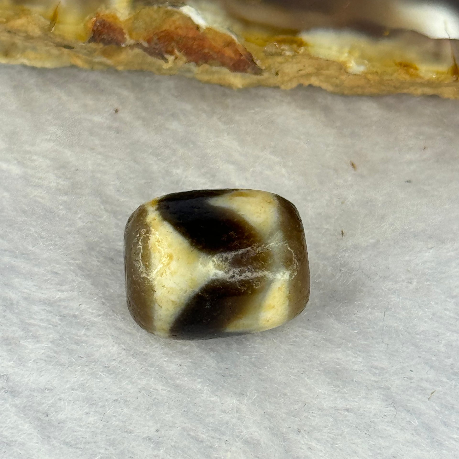 Natural Powerful Tibetan Old Oily Agate Tiger Tooth Daluo Dzi Bead Heavenly Master (Tian Zhu) 虎呀天诛 2.53g 13.2 by 10.7mm - Huangs Jadeite and Jewelry Pte Ltd