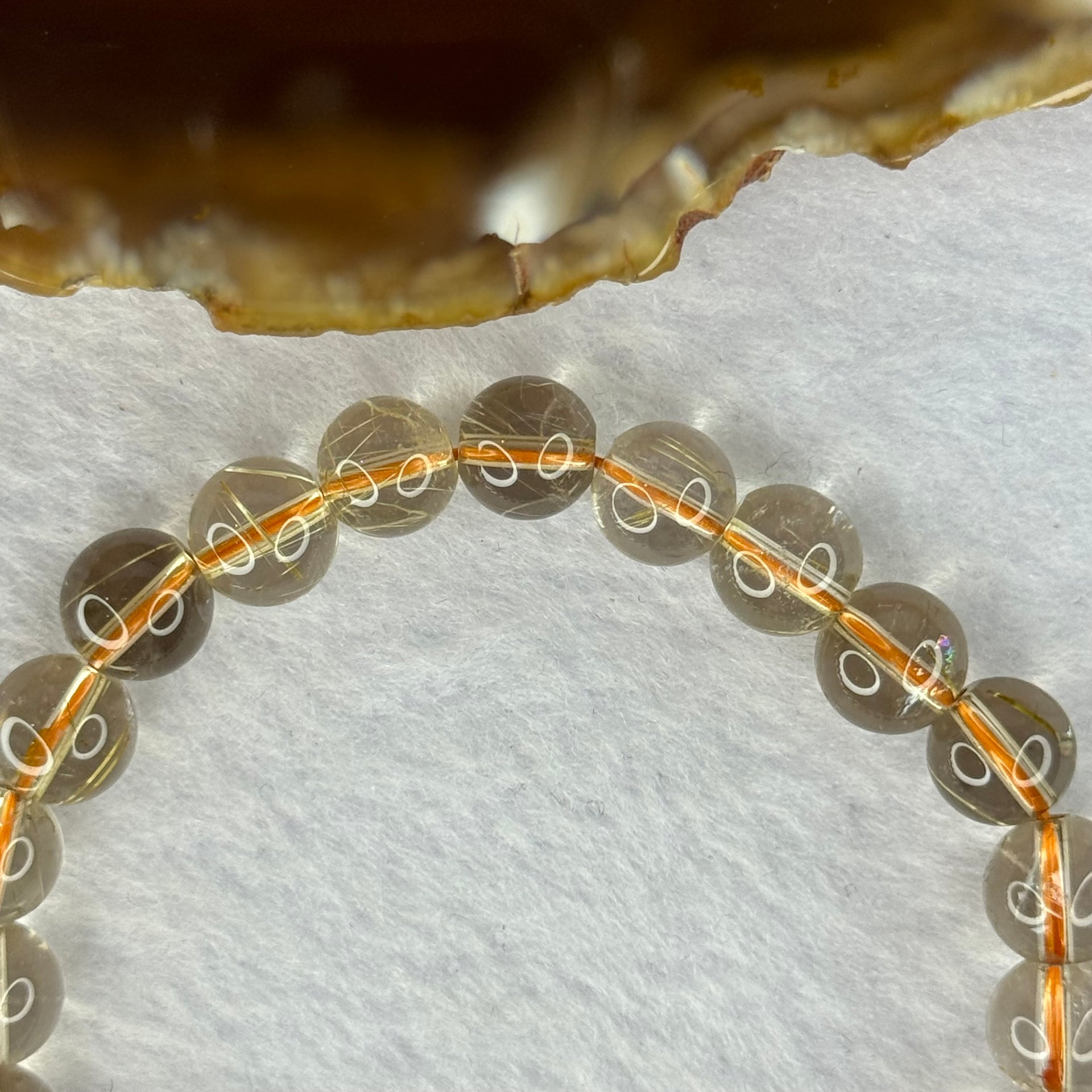 Natural Golden Rutilated Quartz Beads 天然金发水晶手链 17.65g 15cm 8.4mm 23 Beads - Huangs Jadeite and Jewelry Pte Ltd