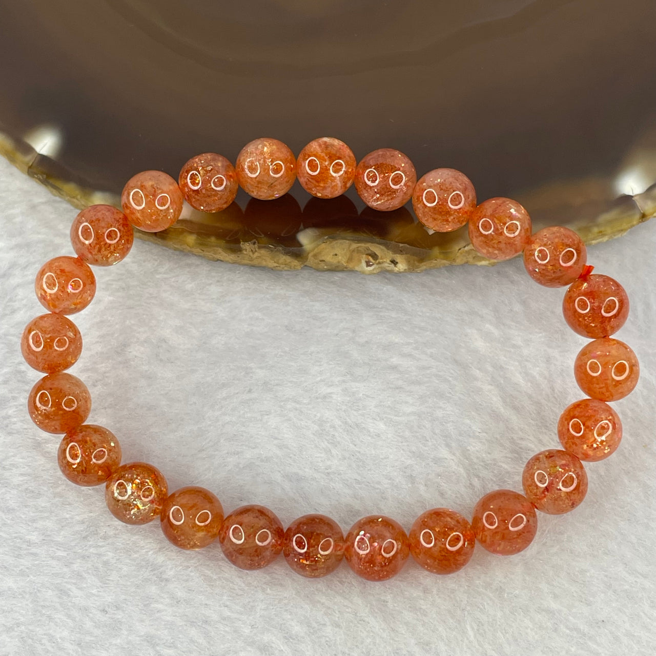 Good Grade Natural Sunstone, Heliolite and Aventurine Feldapar Beads Bracelet 天然金太阳日光石珠手链 14.99g 15cm 8.0mm 24 Beads - Huangs Jadeite and Jewelry Pte Ltd