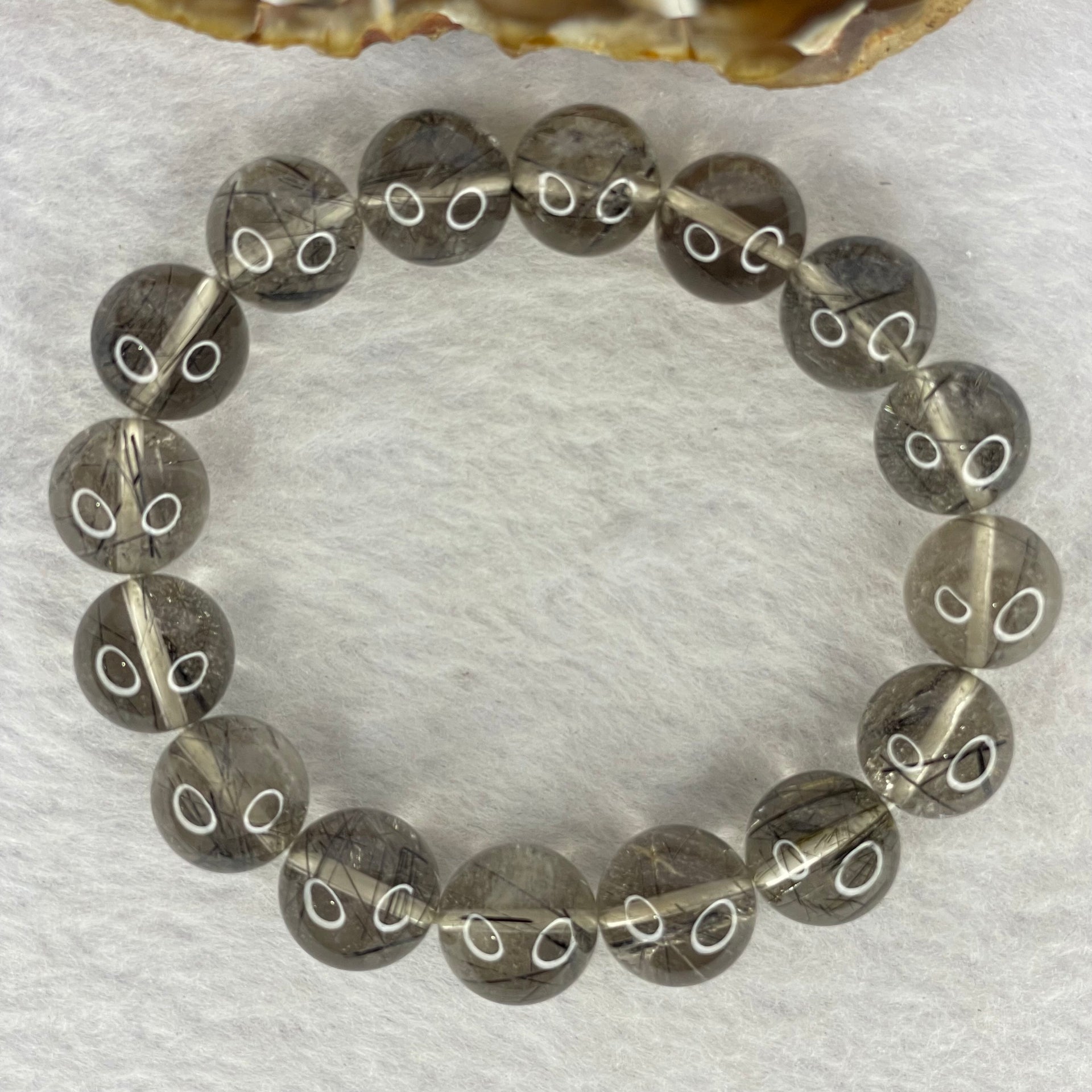 Natural Black Rutilated Quartz Bracelet 52.92g 19cm 13.2mm 16 Beads - Huangs Jadeite and Jewelry Pte Ltd