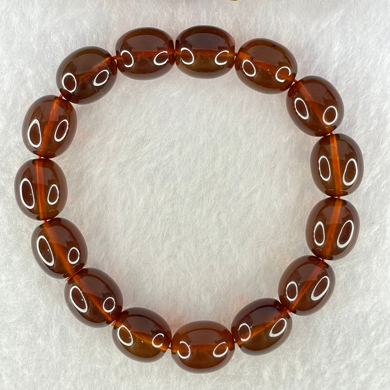 Natural Blood Red Amber Beads Bracelet 18.04g 18.5cm 14.3 by 12.2mm 15 Beads