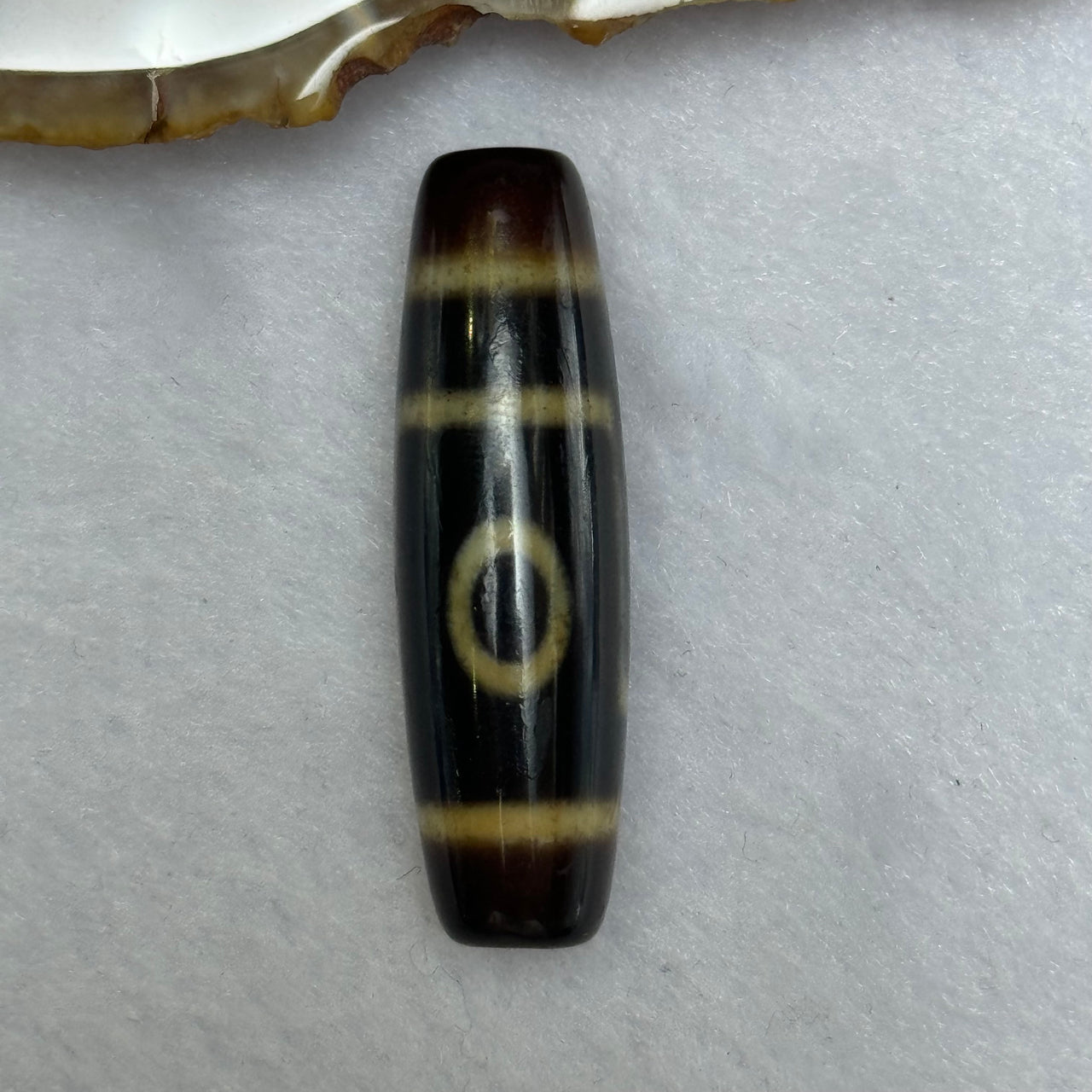 Natural Powerful Tibetan Old Oily Agate 2 Eyes Dzi Bead Heavenly Master (Tian Zhu) 二眼天诛 7.93g 38.8 by 11.5mm - Huangs Jadeite and Jewelry Pte Ltd