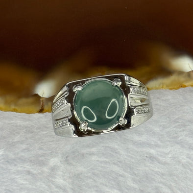 Type A Icy Blueish Green Jadeite with Crystals in S925 Sliver Ring (Adjustable Size) 4.36g 10.7 by 5.0mm