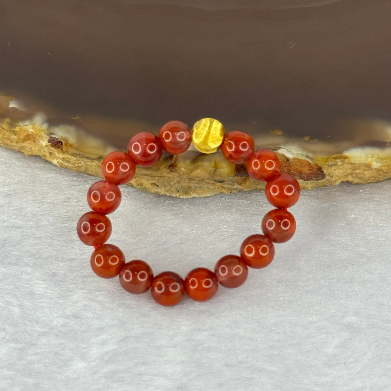 Natural Red Agate Bead Ring 2.40g US 9.5 / HK 21 4.8mm 15 Beads - Huangs Jadeite and Jewelry Pte Ltd