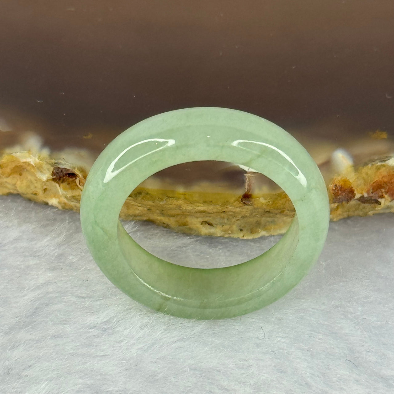 Type A Semi Icy Light Green with Yellow Brown Patch Jadeite Ring 3.26g 5.1 by 3.8mm US7.25 HK16