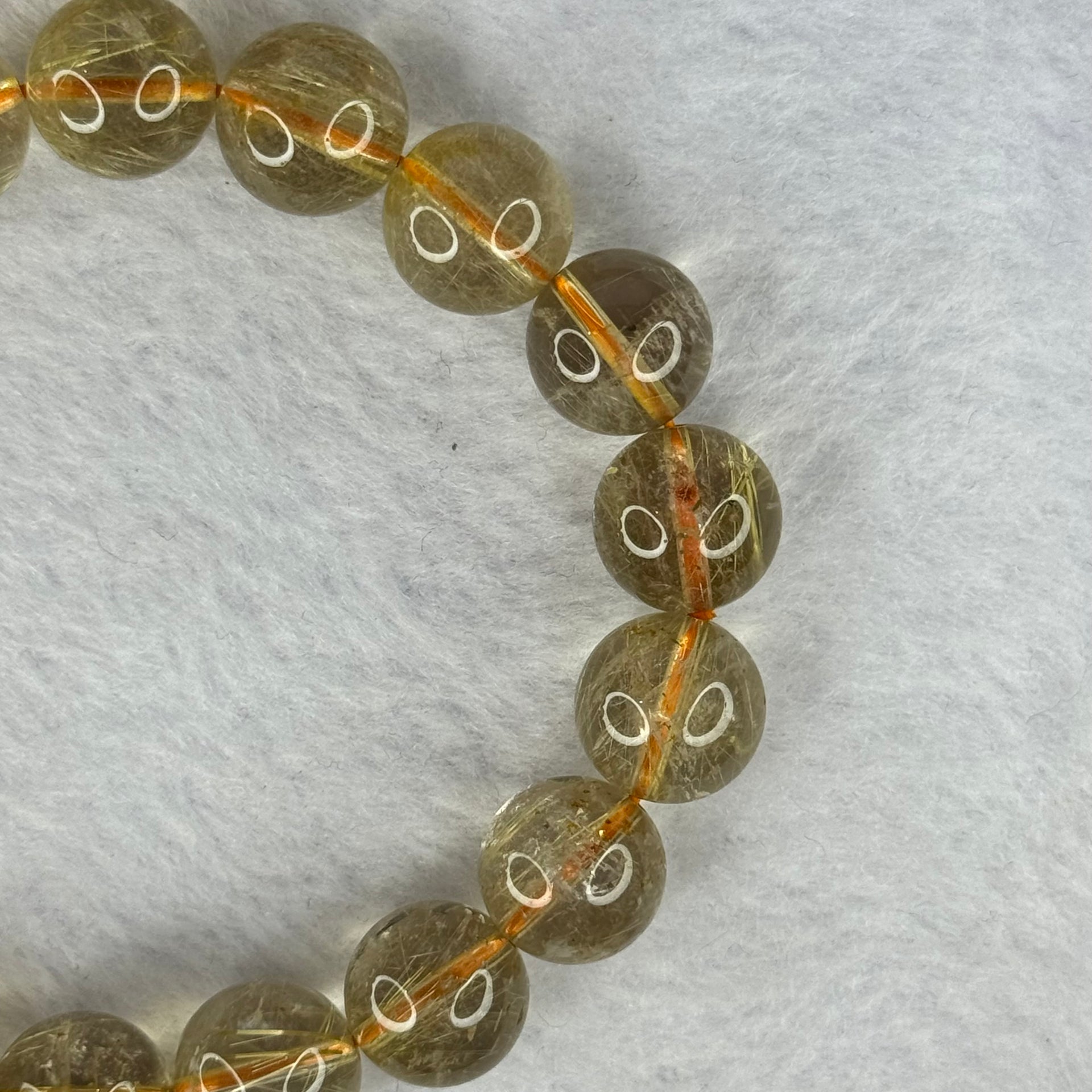 Natural Golden Rutilated Quartz Beads 天然金发水晶手链 42.73g 18cm 12.4mm 17 Beads - Huangs Jadeite and Jewelry Pte Ltd