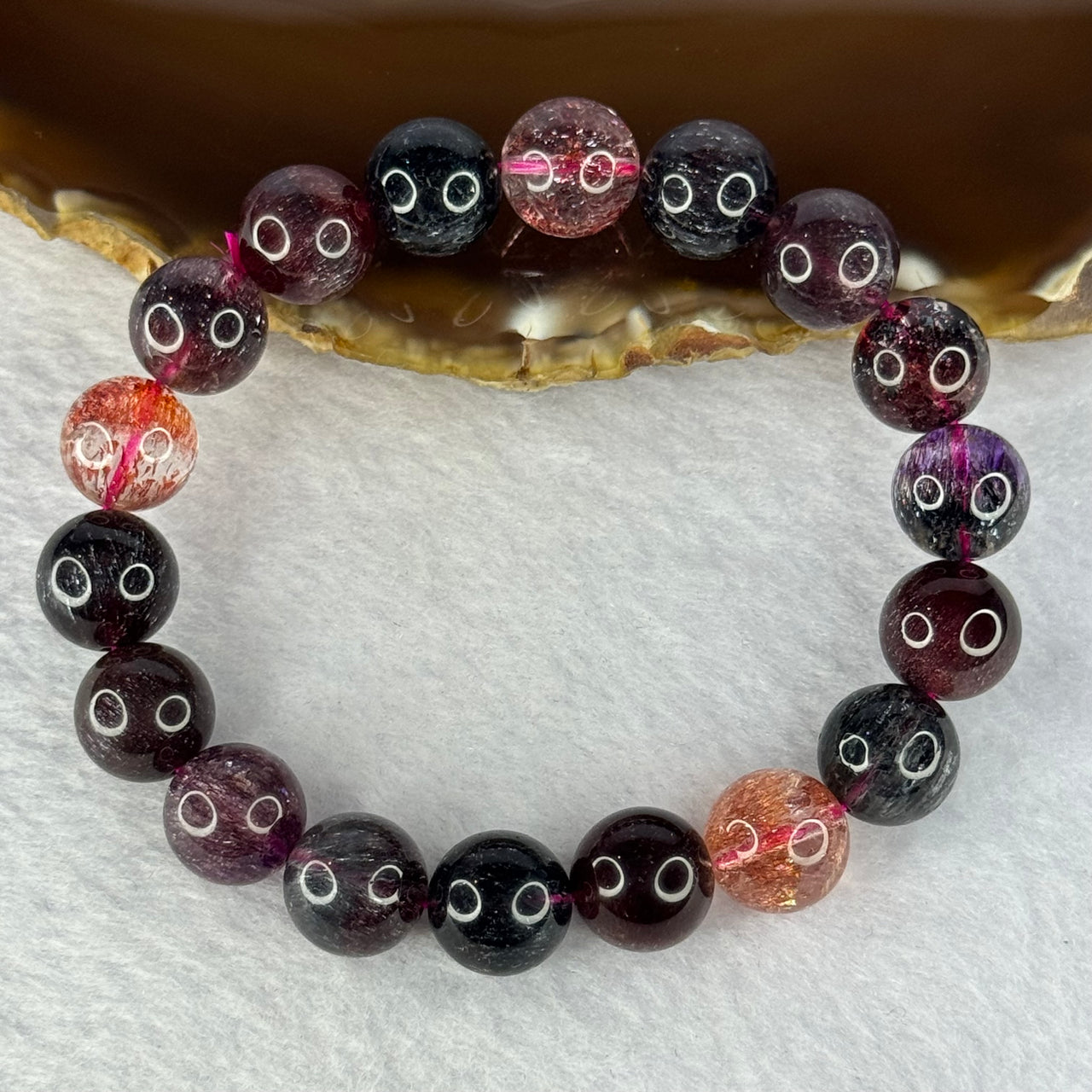 Super Rare Triple Excellence Grade Natural Transparent Dark Blackcurrant Super 7 Beads Bracelet 超级罕见三重卓越级透明深天然黑加仑超级七珠手链 40.12g 18cm 11.9mm 18 Beads - Huangs Jadeite and Jewelry Pte Ltd