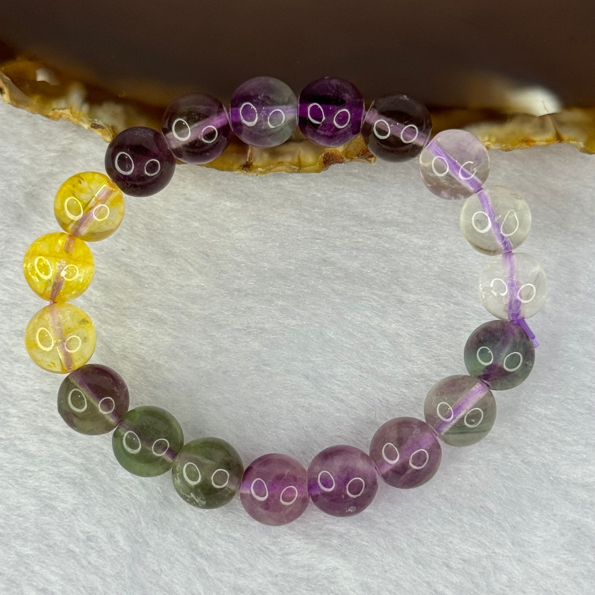 Natural Mixed Colours Fluorite Bracelet 15.85g 12cm 8.1mm 19 Beads - Huangs Jadeite and Jewelry Pte Ltd