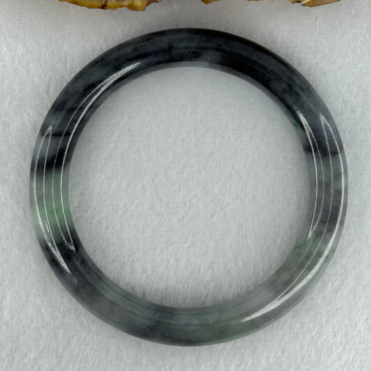 Type A Faint Green and Greyish Black Piao Hua Jadeite Bangle Internal Diameter 50.9mm 35.22g 8.6 by 8.4mm (Very Slight Internal Lines)