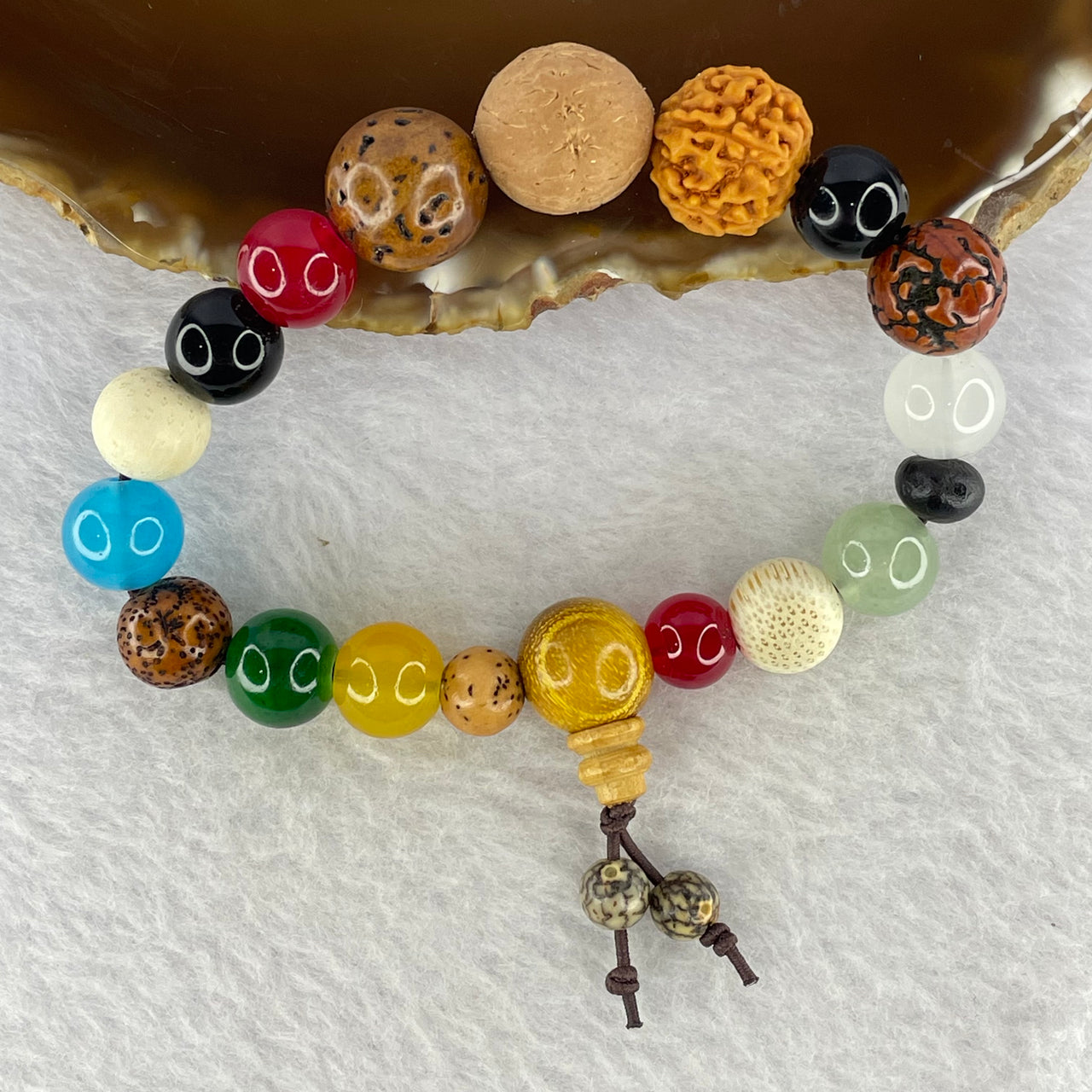 Colourful 18 Types of Mixed Crystal and Wood Beads 十八子 pbracelet 18.00g 14.3 mm 18 Beads - Huangs Jadeite and Jewelry Pte Ltd