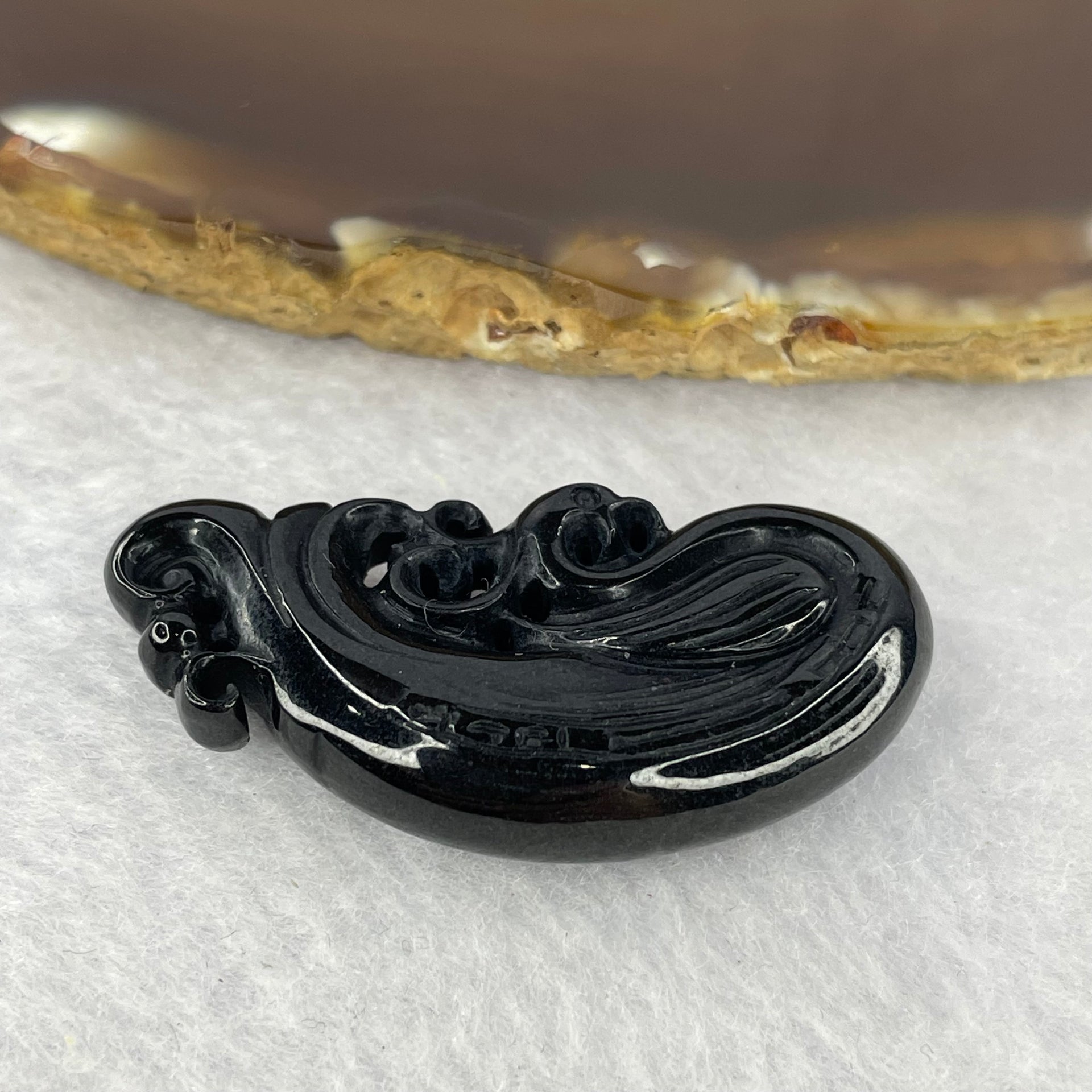 Type A Opaque Black Omphasite Phoenix Pendant / Charm A货墨翠凤凰牌 13.07g 42.8 by 20.7 by 8.8 mm - Huangs Jadeite and Jewelry Pte Ltd