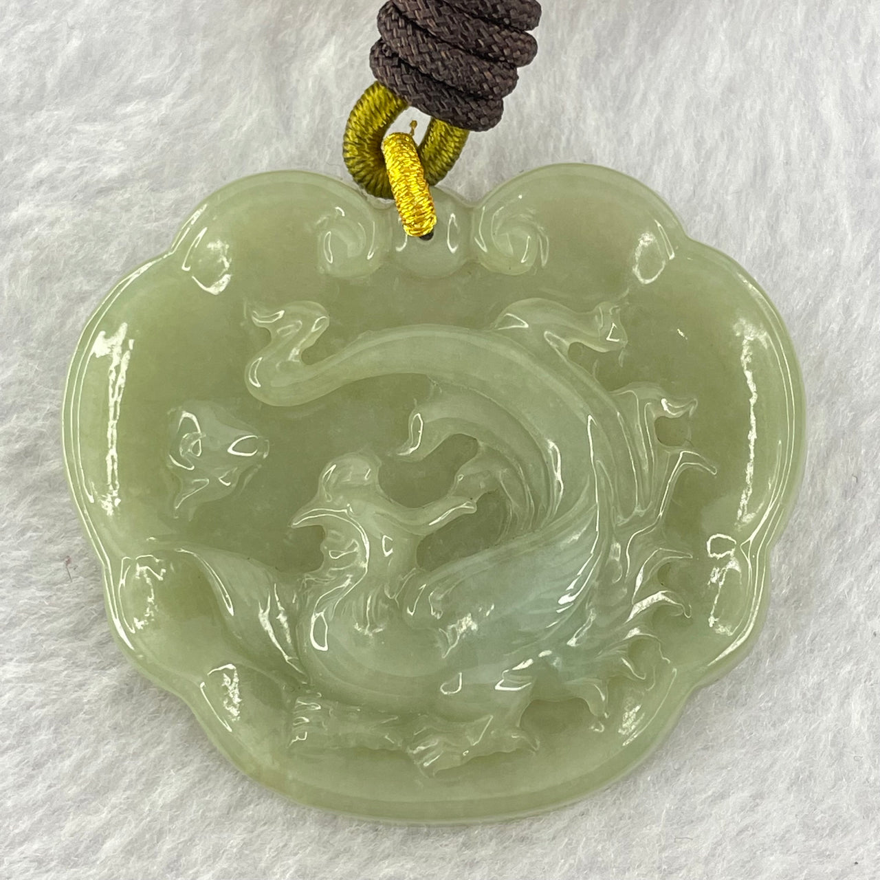 Type A Yellowish Green Jadeite Phoenix Pendent 31.18g 47.3 by 51.8 by 7.0mm