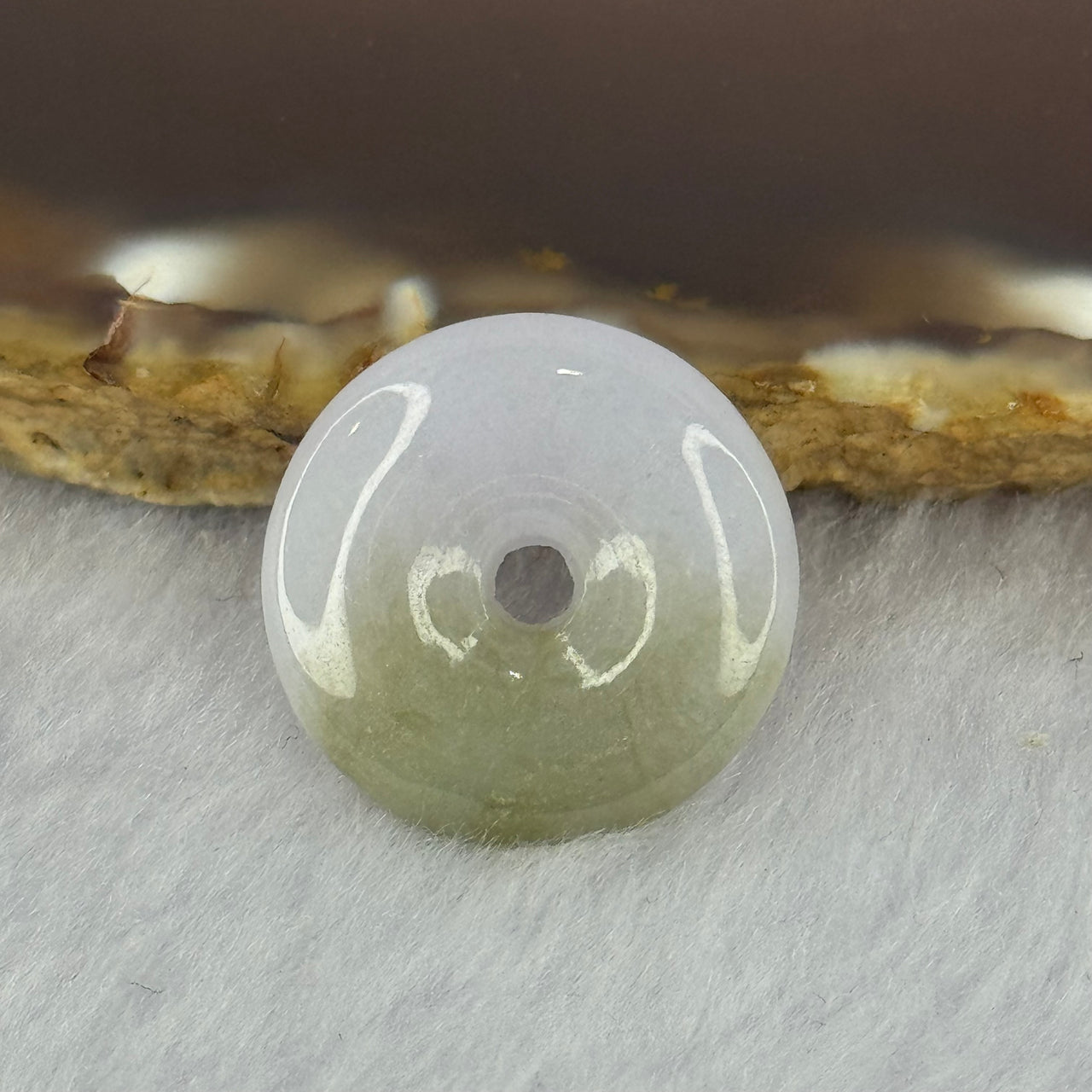 Type A Lavender And Green Jadeite Ping An Kou Donut Charm 3.21g 18.3 by 4.5mm