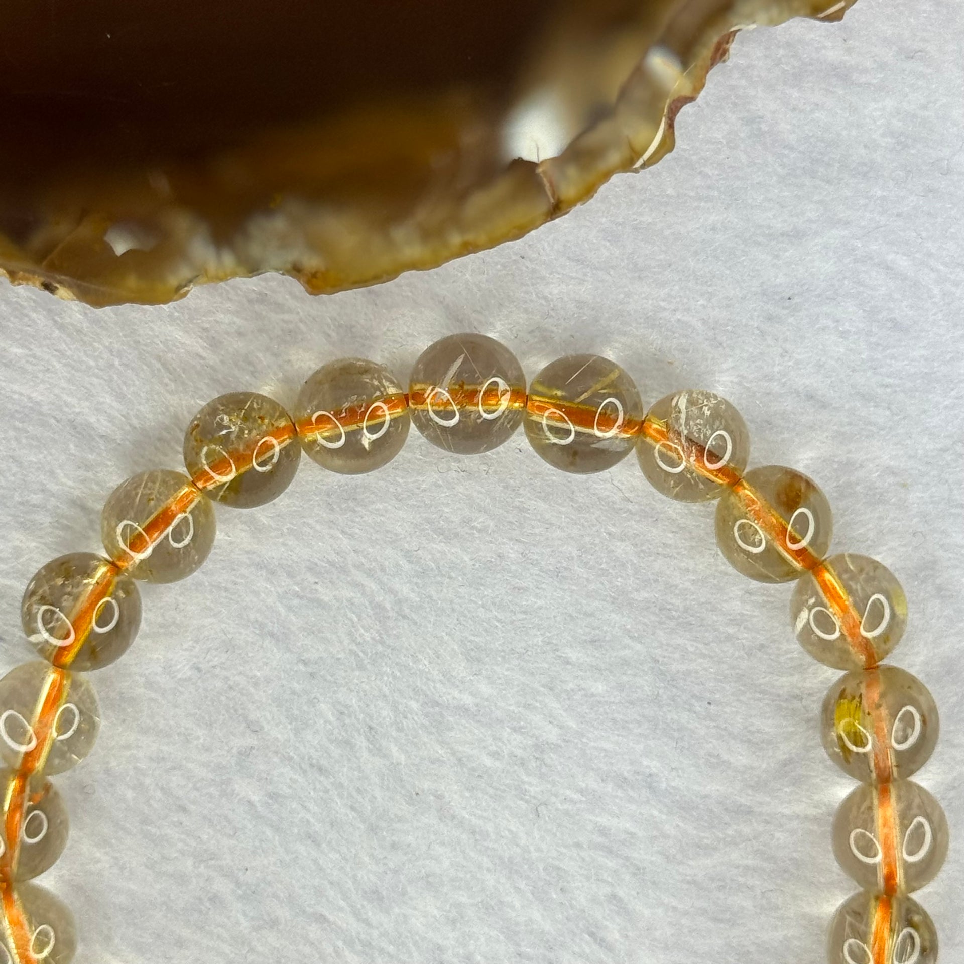 Natural Golden Rutilated Quartz Beads 天然金发水晶手链 14.53g 15cm 7.5mm 24 Beads - Huangs Jadeite and Jewelry Pte Ltd