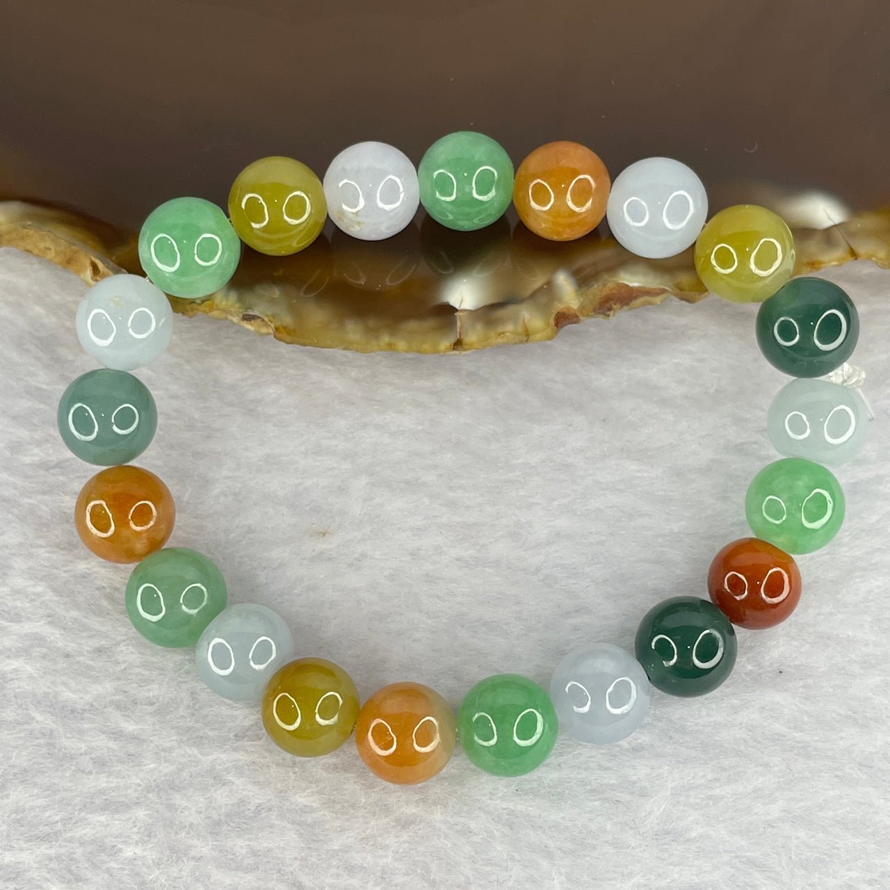 High Grade Type A Multi Color Jadeite Bracelet 21 Beads 22.45g 8.6mm - Huangs Jadeite and Jewelry Pte Ltd