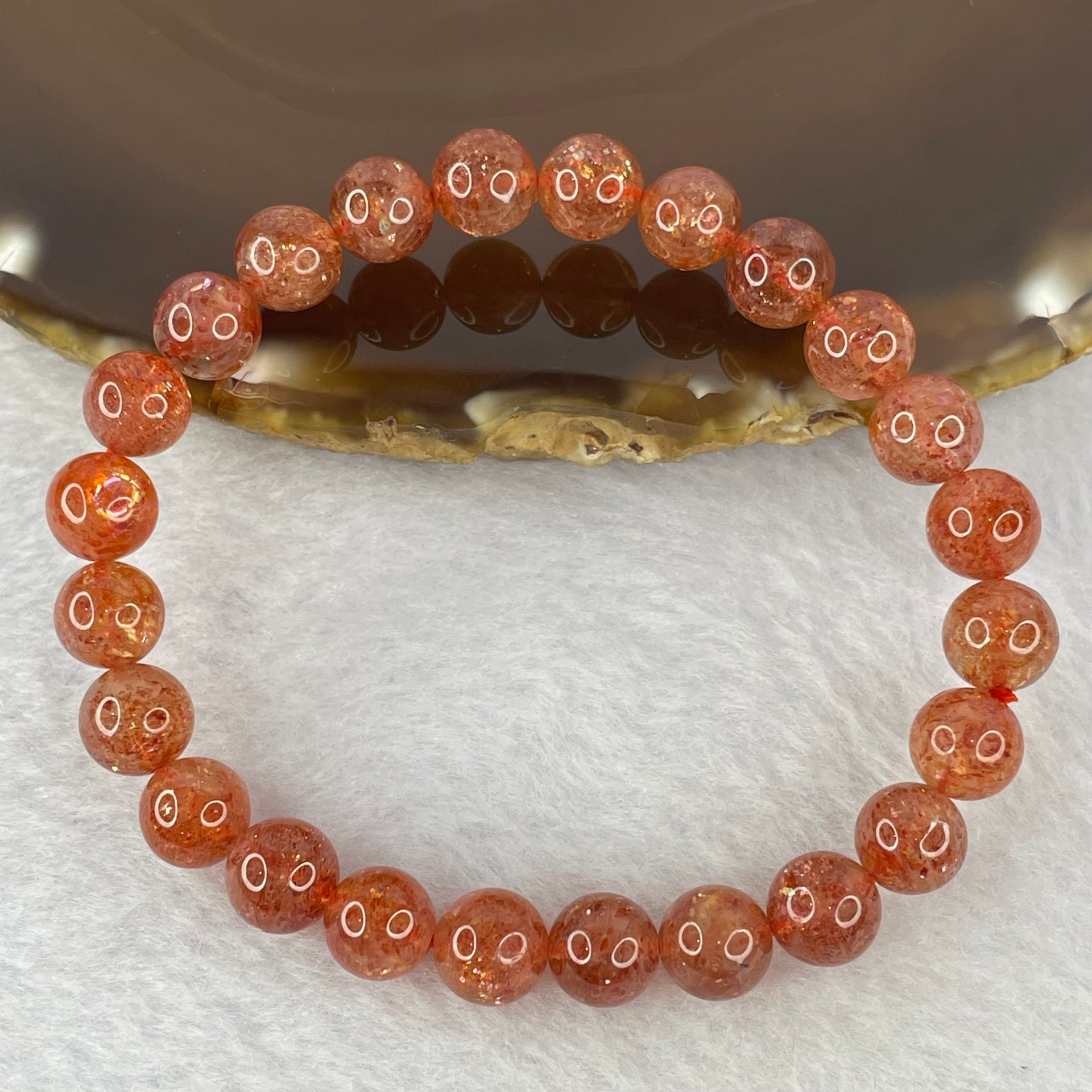 Good Grade Natural Sunstone, Heliolite and Aventurine Feldapar Beads Bracelet 天然金太阳日光石珠手链 15.34g 15.5 cm 8.0 mm 24 Beads - Huangs Jadeite and Jewelry Pte Ltd