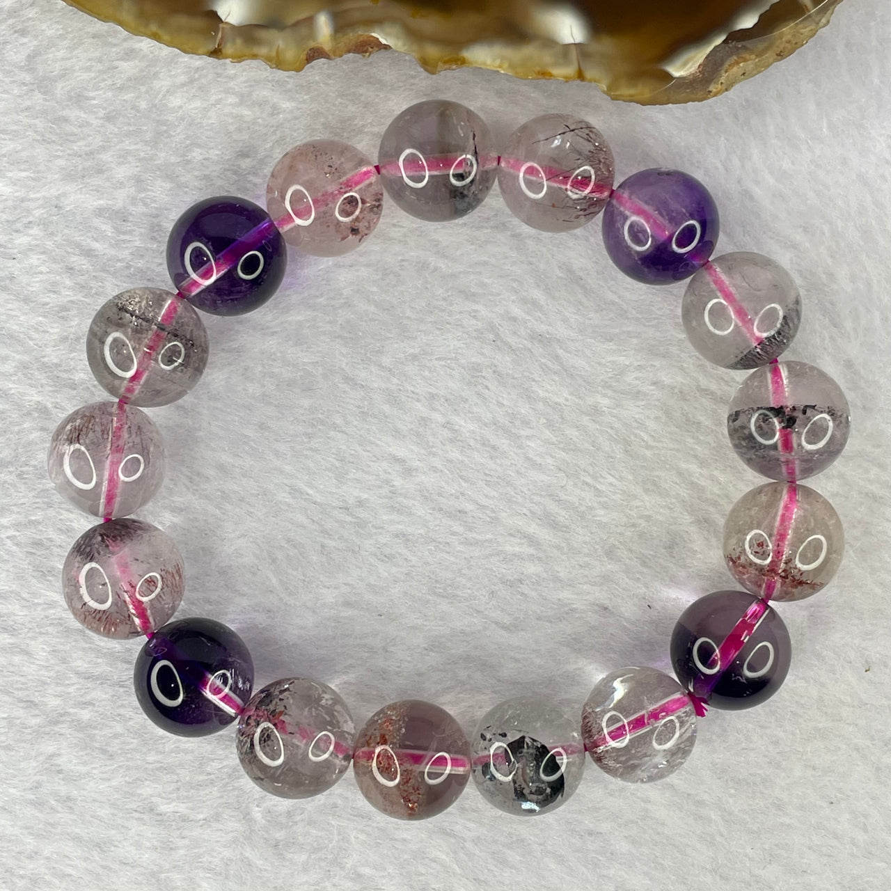 Above Average Grade Natural Super 7 Crystal Beads Bracelet 天然超级七水晶珠手链 42.68g 18cm 12.3mm 17 Beads - Huangs Jadeite and Jewelry Pte Ltd