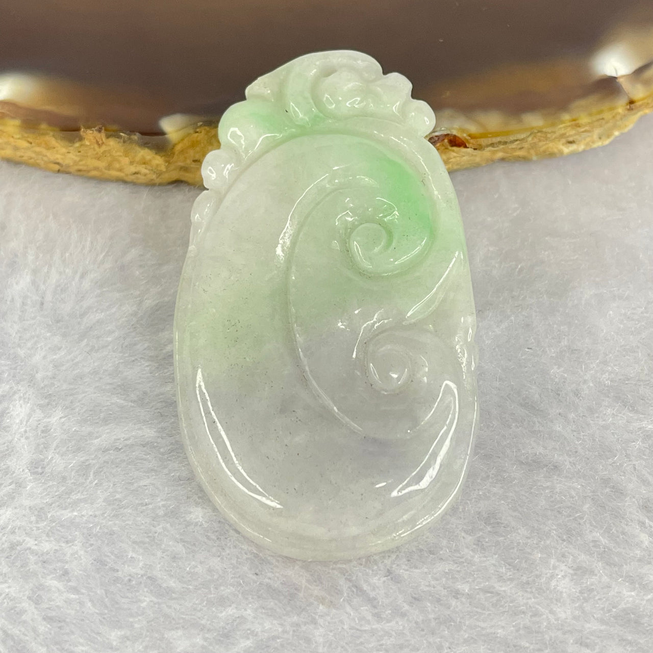 Type A Green with Faint Green Jadeite Ruyi 如意 52.60g 42.1 by 21.8 by 6.5mm - Huangs Jadeite and Jewelry Pte Ltd