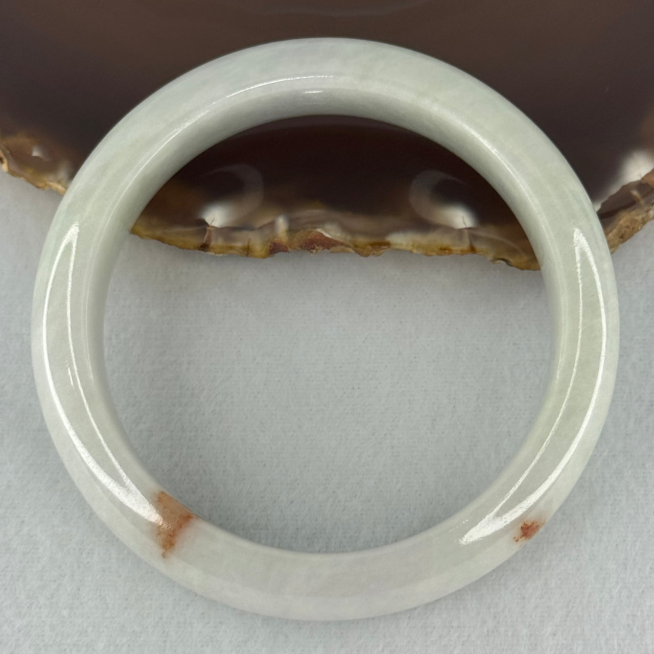 Type A Faint Green Lavender with Reddish Brown Patches Jadeite Bangle Internal Diameter 58.5mm 81.87g 16.6 by 8.9mm (Close to Perfect)