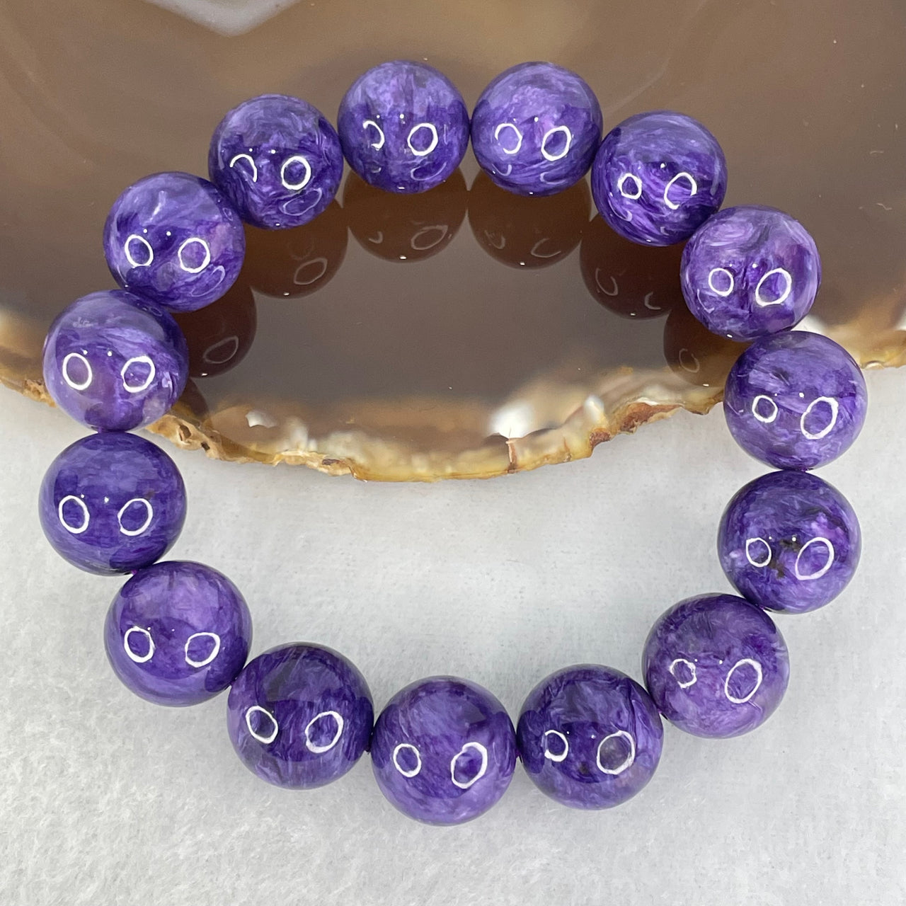 Good Grade Natural Charoite Beads Bracelet 58.817g 18.5cm 14.3mm Beads