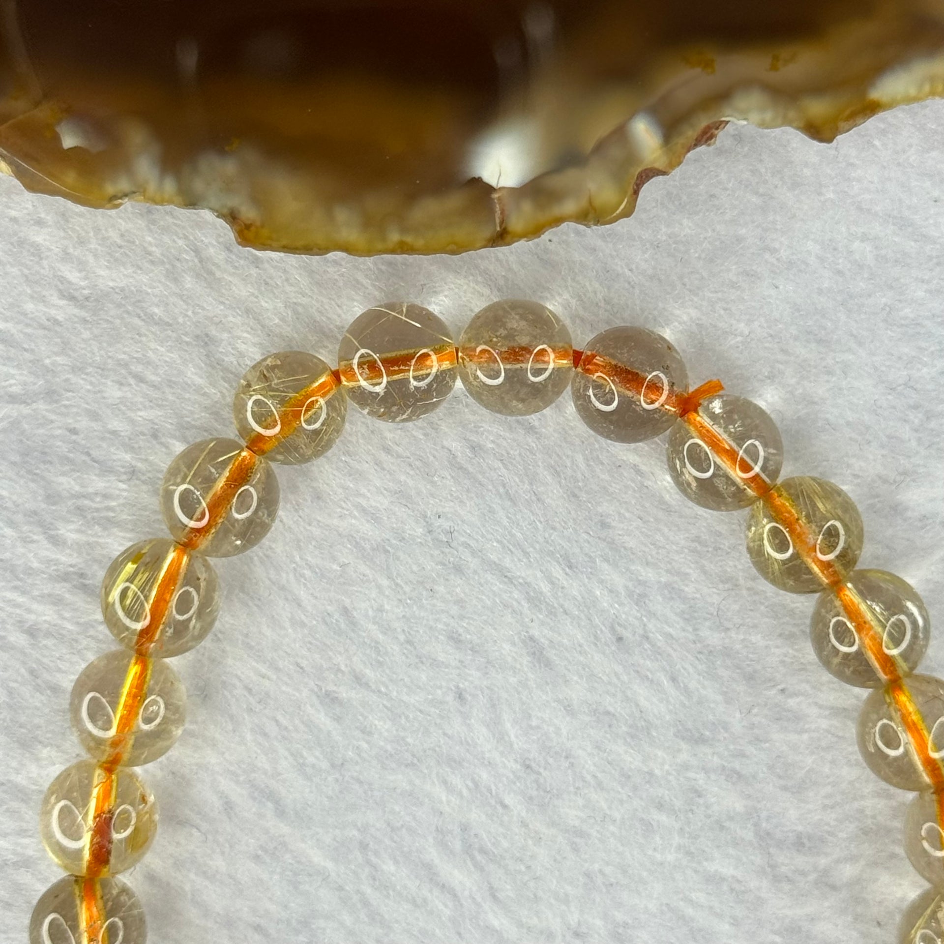 Natural Golden Rutilated Quartz Beads 天然金发水晶手链 15.35g 15.5cm 7.8mm 25 Beads - Huangs Jadeite and Jewelry Pte Ltd