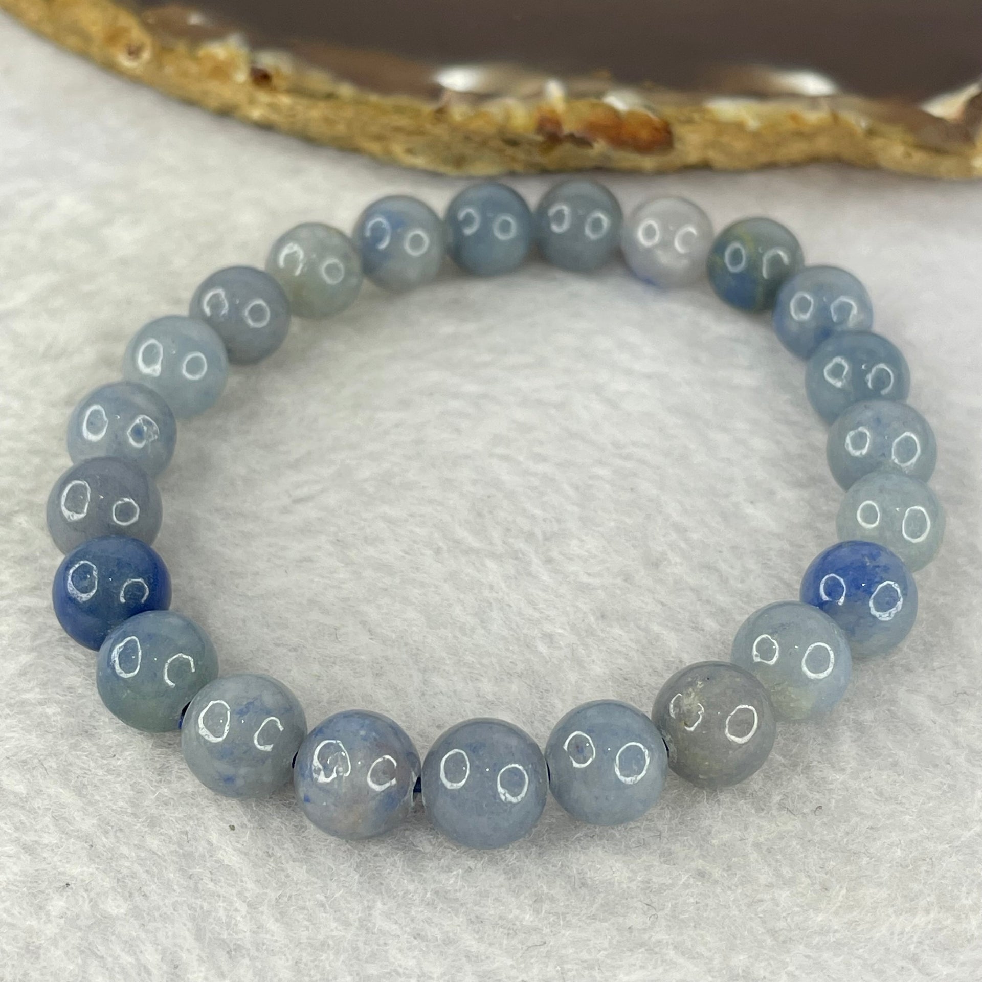 Natural Blue Aventurine Bracelet 19.94g 16.5cm 8.7mm 23 Beads - Huangs Jadeite and Jewelry Pte Ltd