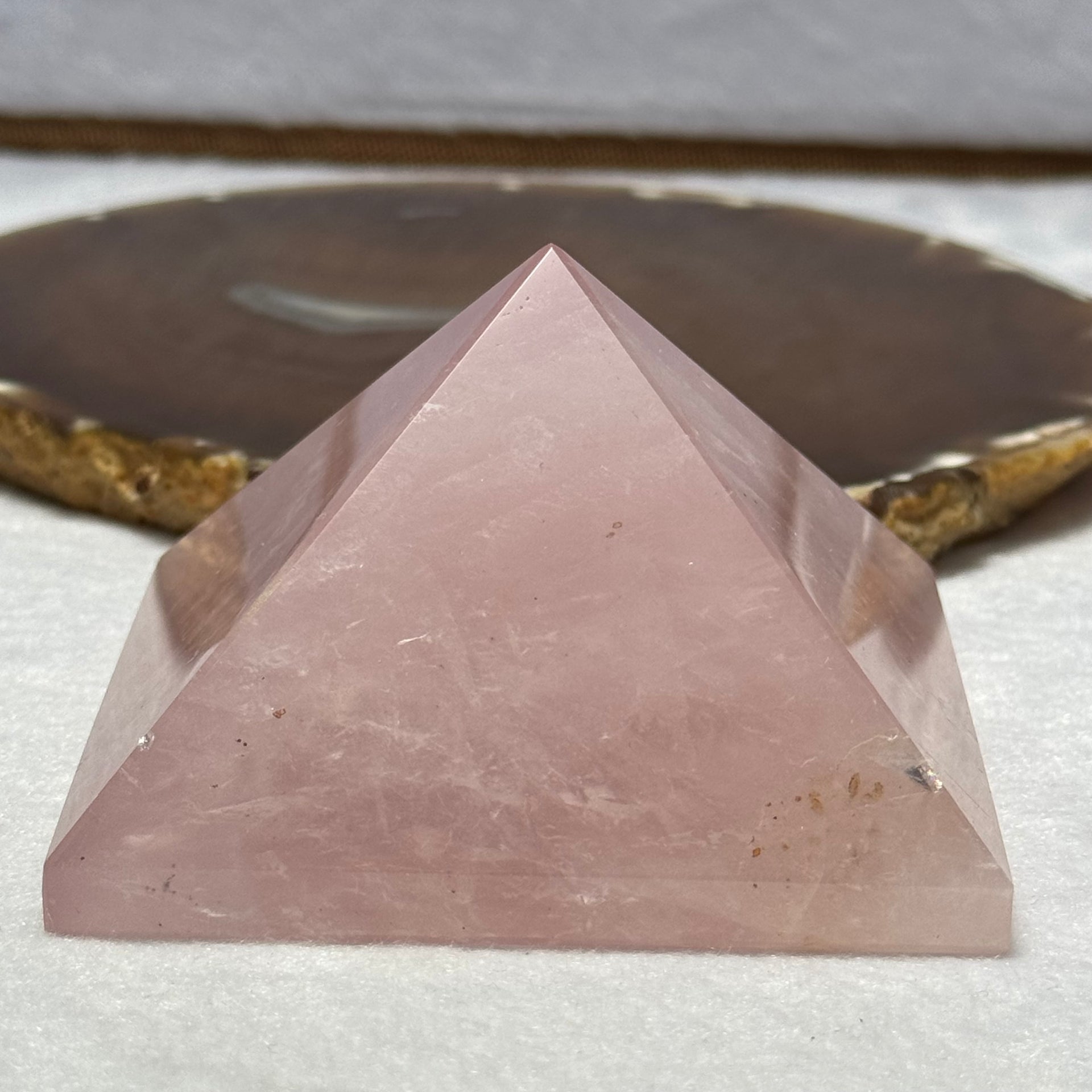 Natural Rose Quartz Pyramid Mini Display 天然玫瑰水晶金字塔摆件 360.65g 80.0 by 80.1 by 50.7mm - Huangs Jadeite and Jewelry Pte Ltd