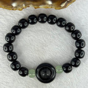 Natural Black Ebony Wood Beads with Movable Pixiu Pair and Coin Bead Bracelet 天然黑檀木珠手链 15.21g 16.5cm 10.1mm 17 Beads - Huangs Jadeite and Jewelry Pte Ltd