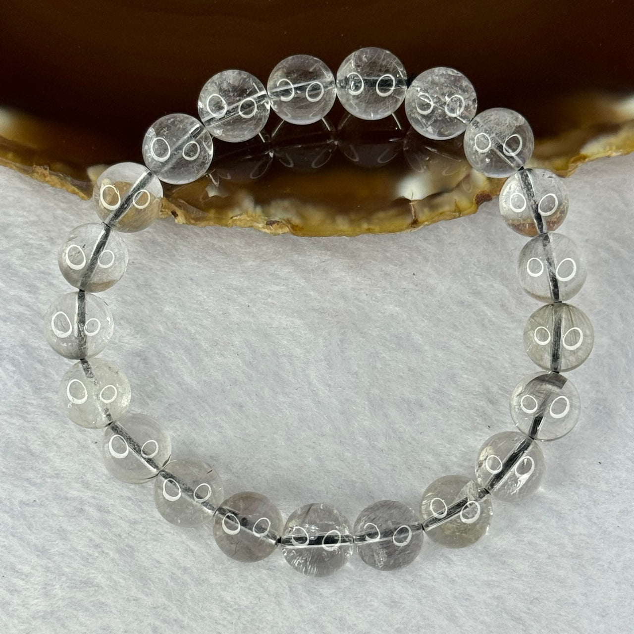 Natural Titanium Rutilated Clear Quartz 20.83g 16cm 9.2mm 21 Beads - Huangs Jadeite and Jewelry Pte Ltd