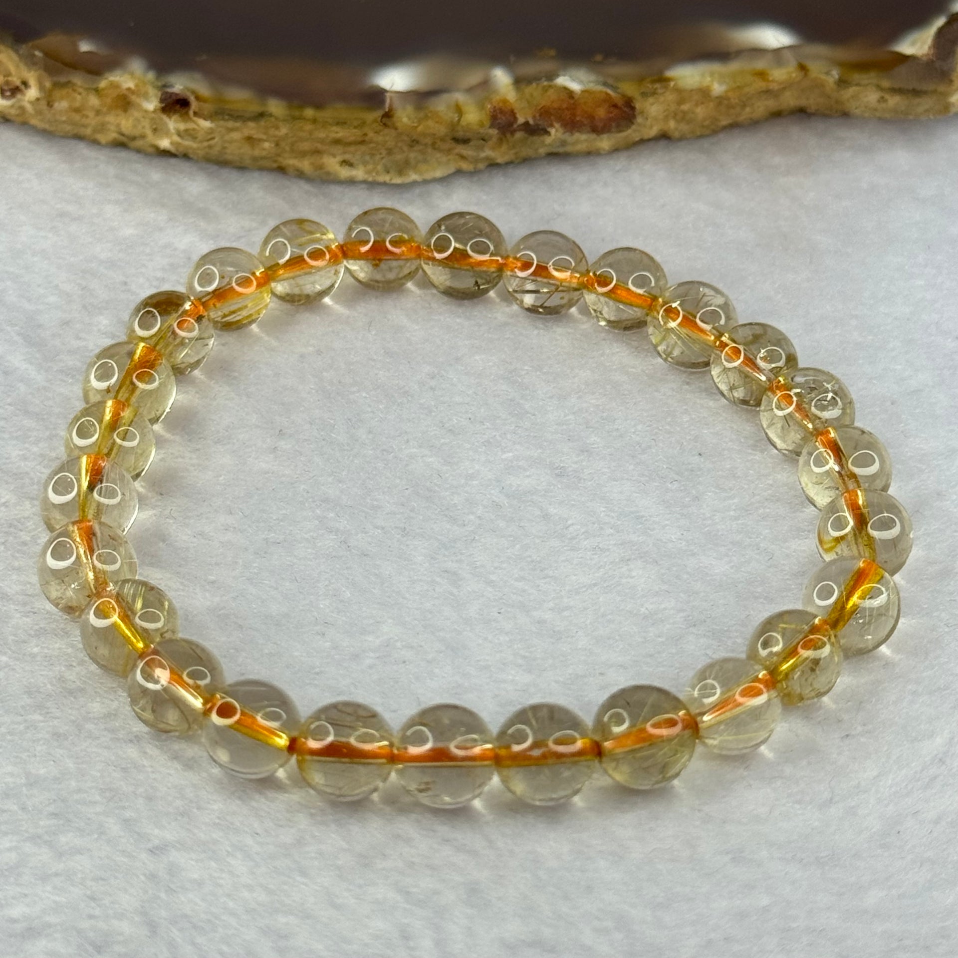 Natural Golden Rutilated Quartz Beads 天然金发水晶手链 13.08g 15.5cm 7.3mm 25 Beads - Huangs Jadeite and Jewelry Pte Ltd