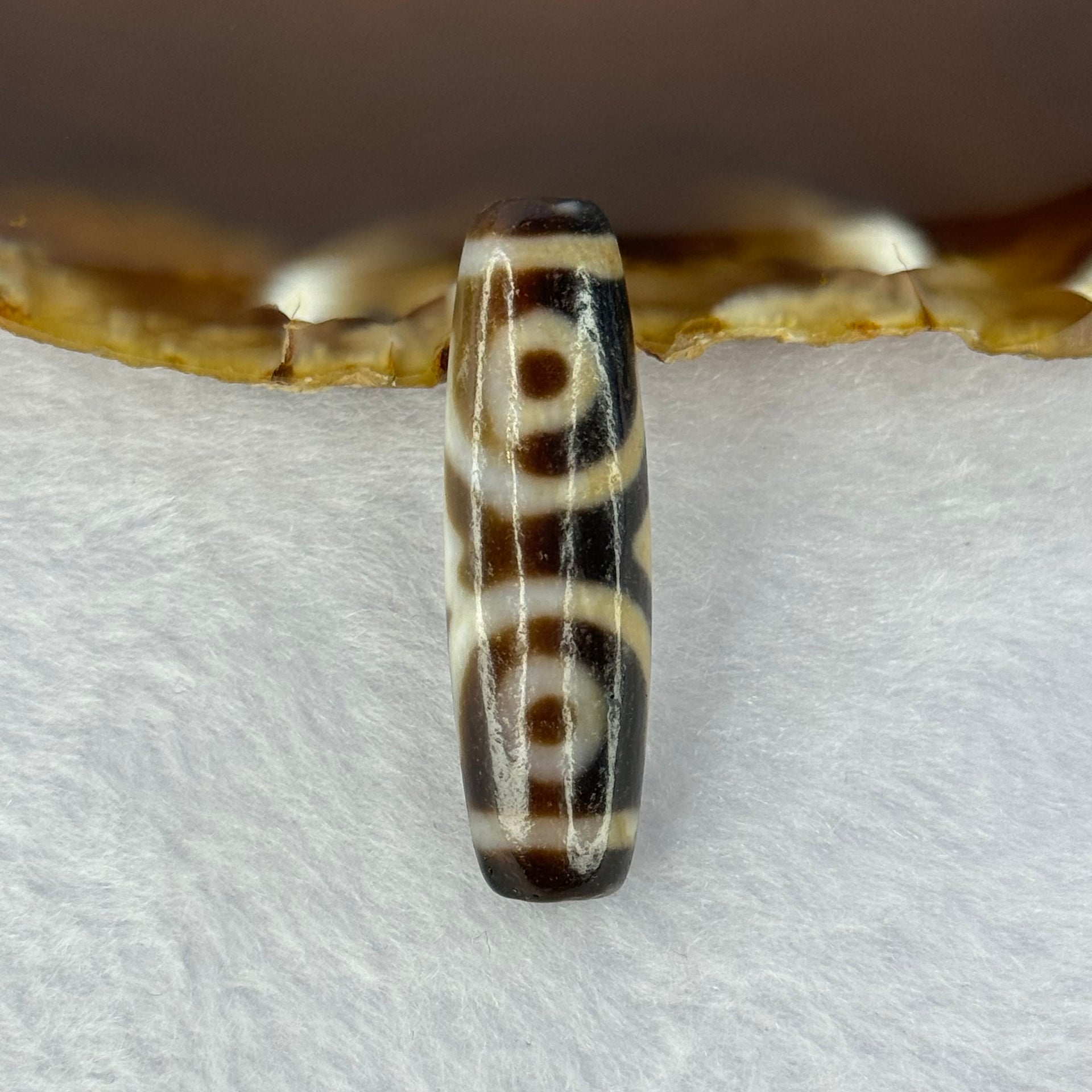 Natural Powerful Tibetan Old Oily Agate 3 Eyes Dzi Bead Heavenly Master (Tian Zhu) 三眼天诛 7.62g 38.3 by 11.3mm - Huangs Jadeite and Jewelry Pte Ltd