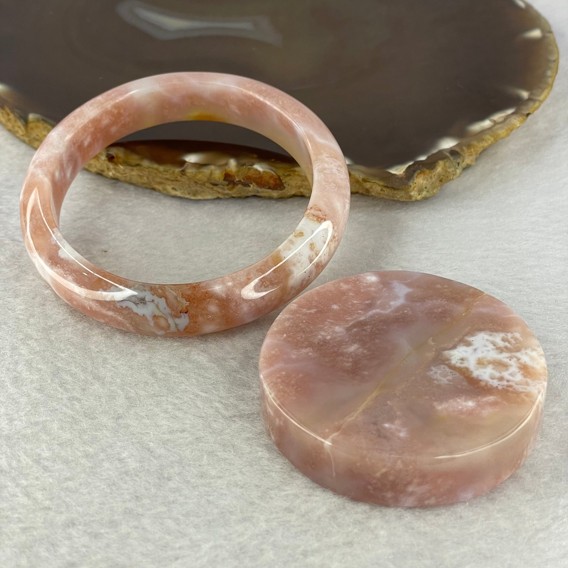 Natural Flower Agate Bangle Set 99.11g 12.3 by 7.2 mm Internal Diameter 54 mm - Huangs Jadeite and Jewelry Pte Ltd