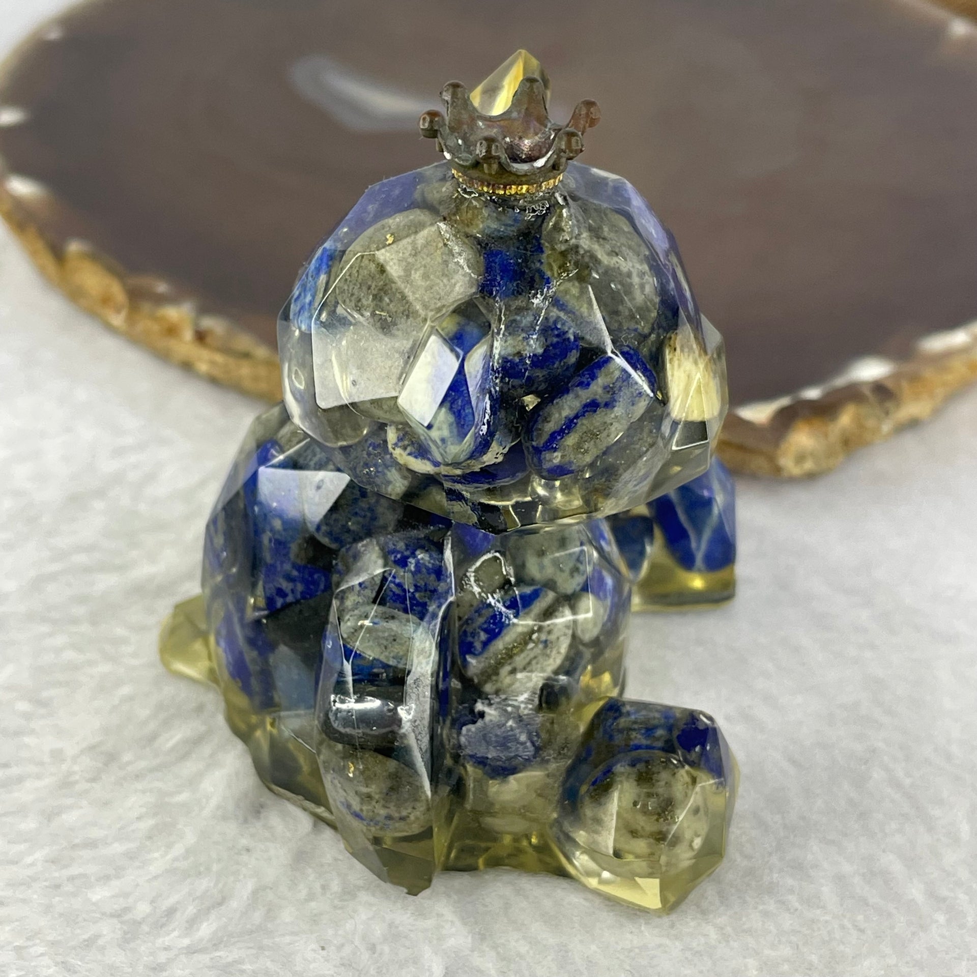 Acrylic with Natural Sodalite Bear Mini Display 126.49g 63.6 by 59.6 by 59.7mm - Huangs Jadeite and Jewelry Pte Ltd