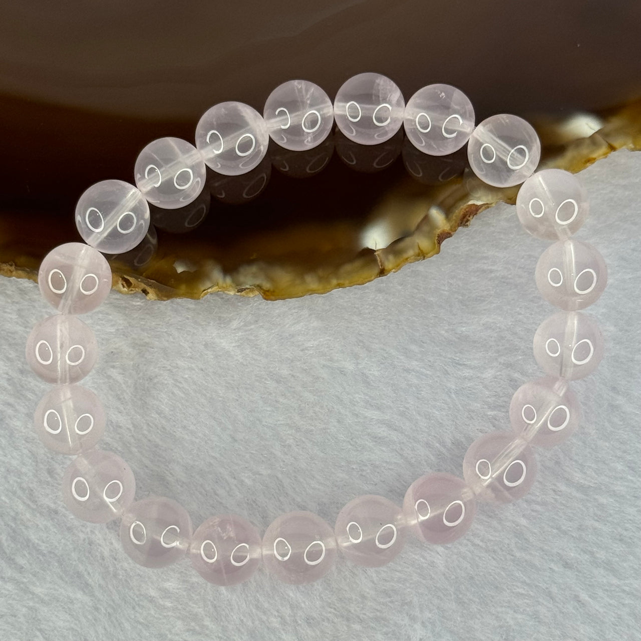 Natural Rose Quartz Beads Bracelet 天然玫瑰石英珠手链 25.93g 16.5cm 9.9mm 21 Beads