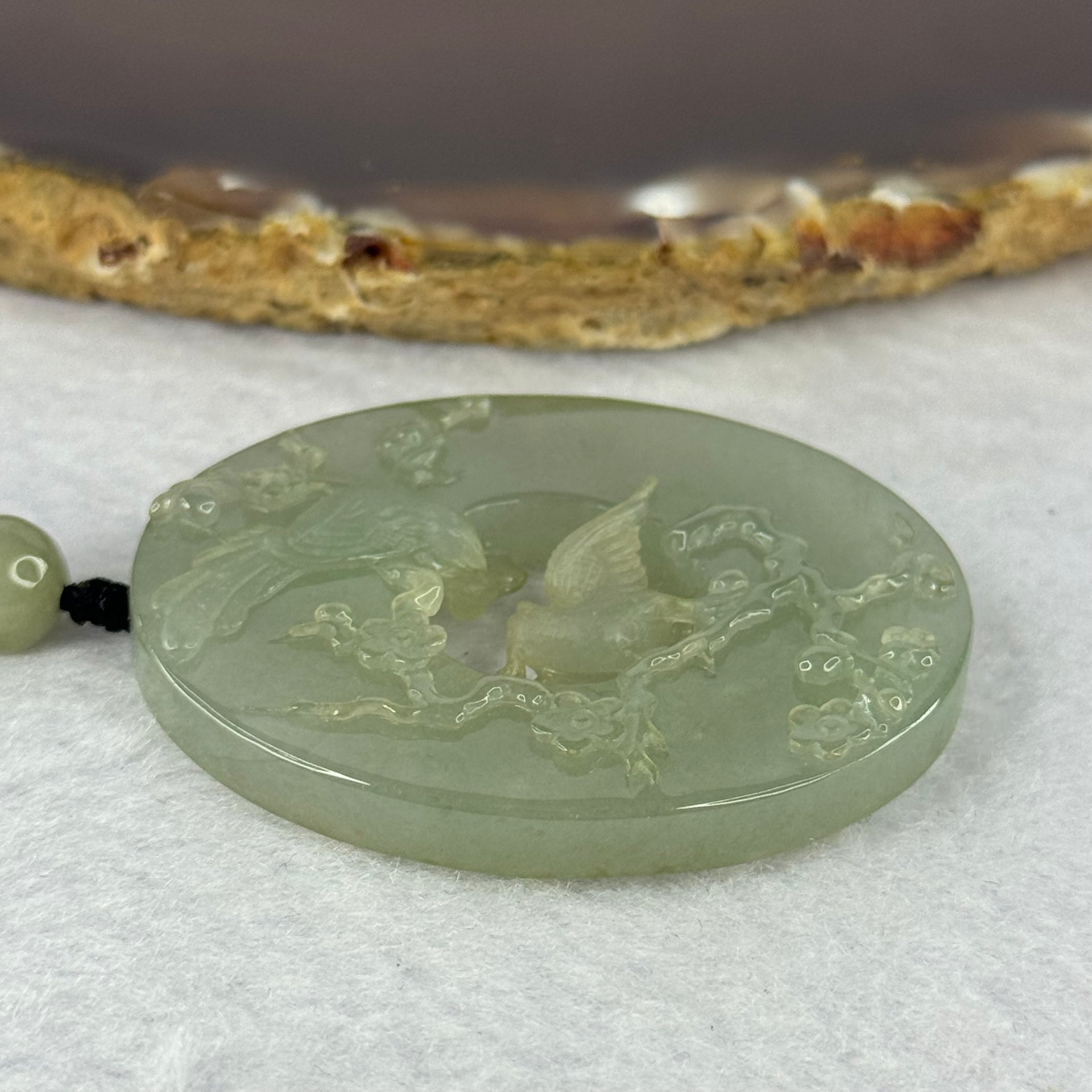 Type A Green Jadeite Dual Bird Pendent 花开富贵双双对对双鸟牌 26.44g 46.9 by 38.1 by 7.6mm - Huangs Jadeite and Jewelry Pte Ltd