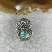 925 Sliver Dragon with Turquoise and Red Nan Hong Agate Eyes 7.39g 17.7 by 12.8 by 15.3 mm - Huangs Jadeite and Jewelry Pte Ltd