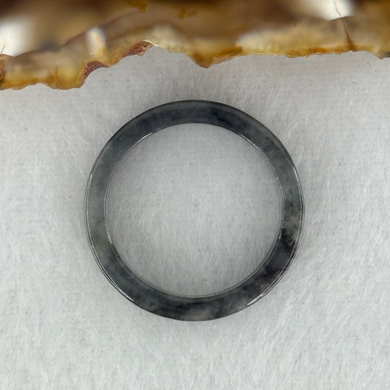 Type A Wuji Black Grey Jadeite Flat Ring 2.93g 5.7 by 2.7mm US 7.8 HK 17.5 (Internal Lines)