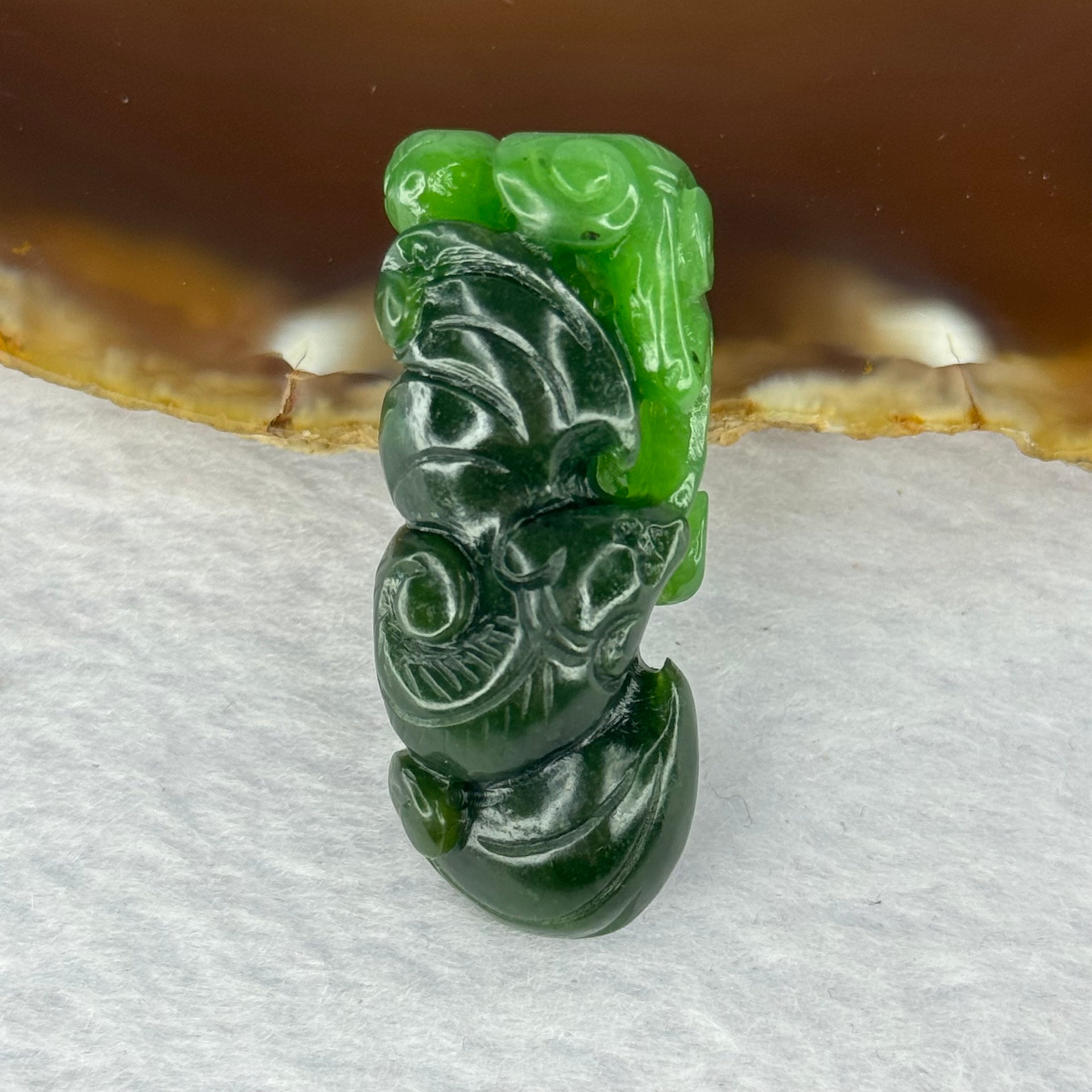 Natural Green Nephrite Bat Pendant 13.53g 41.4 by 16.6 by 13.2mm - Huangs Jadeite and Jewelry Pte Ltd