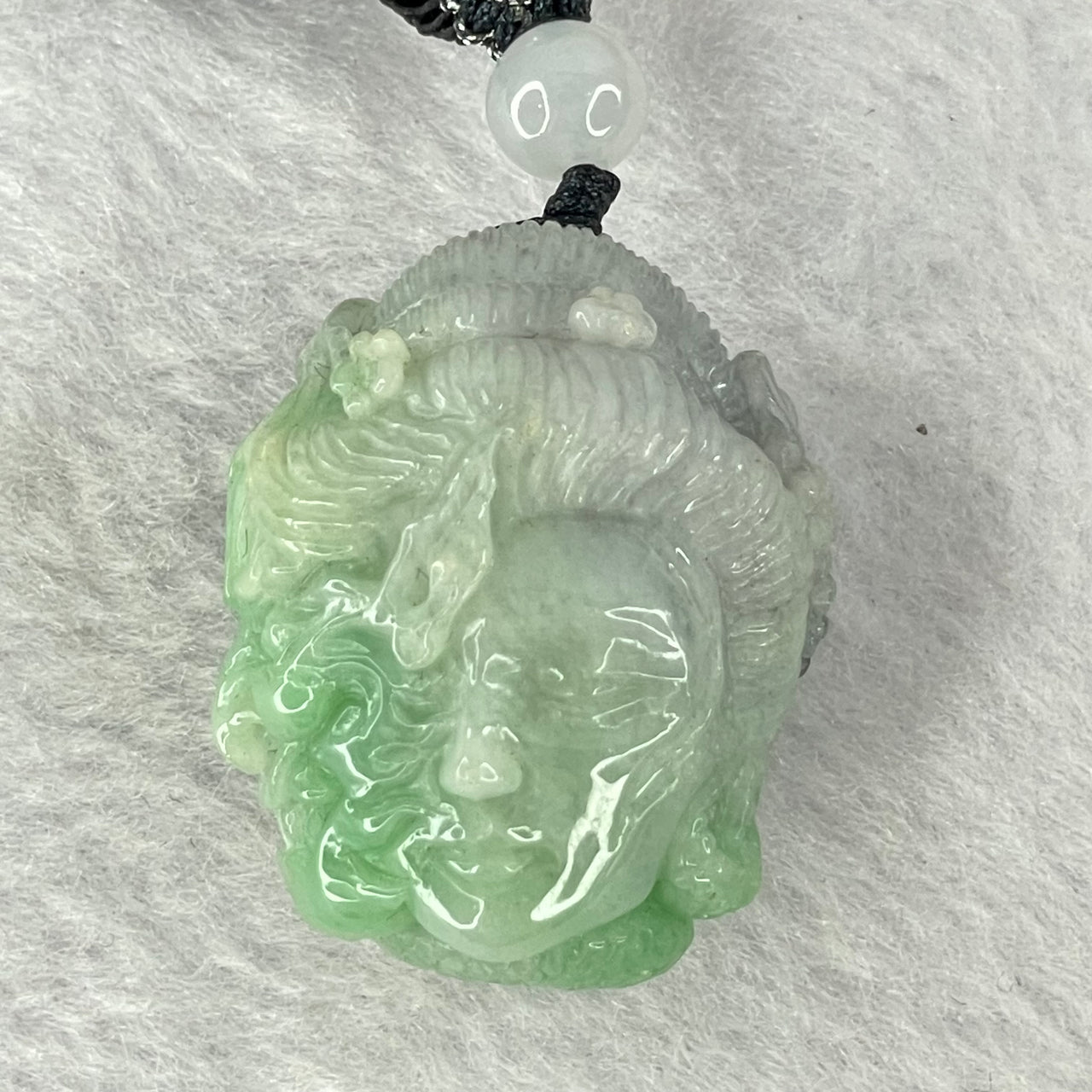 Type A Green with Wuji Grey Jadeite Good vs Evil Pendent 30.72g 31.6 by 24.7 by 23.6mm