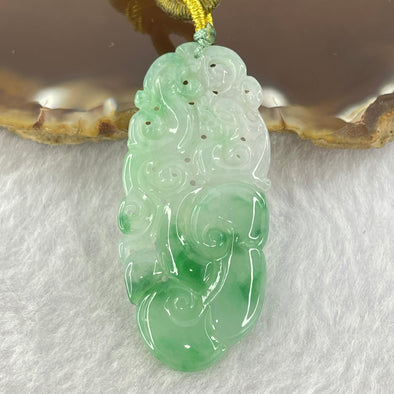 Type A Semi Icy Emerald Green Piao Hua Jadeite Dragon Phoenix Ruyi Pendent 9.29g 48.2 by 21.8 by 3.8mm