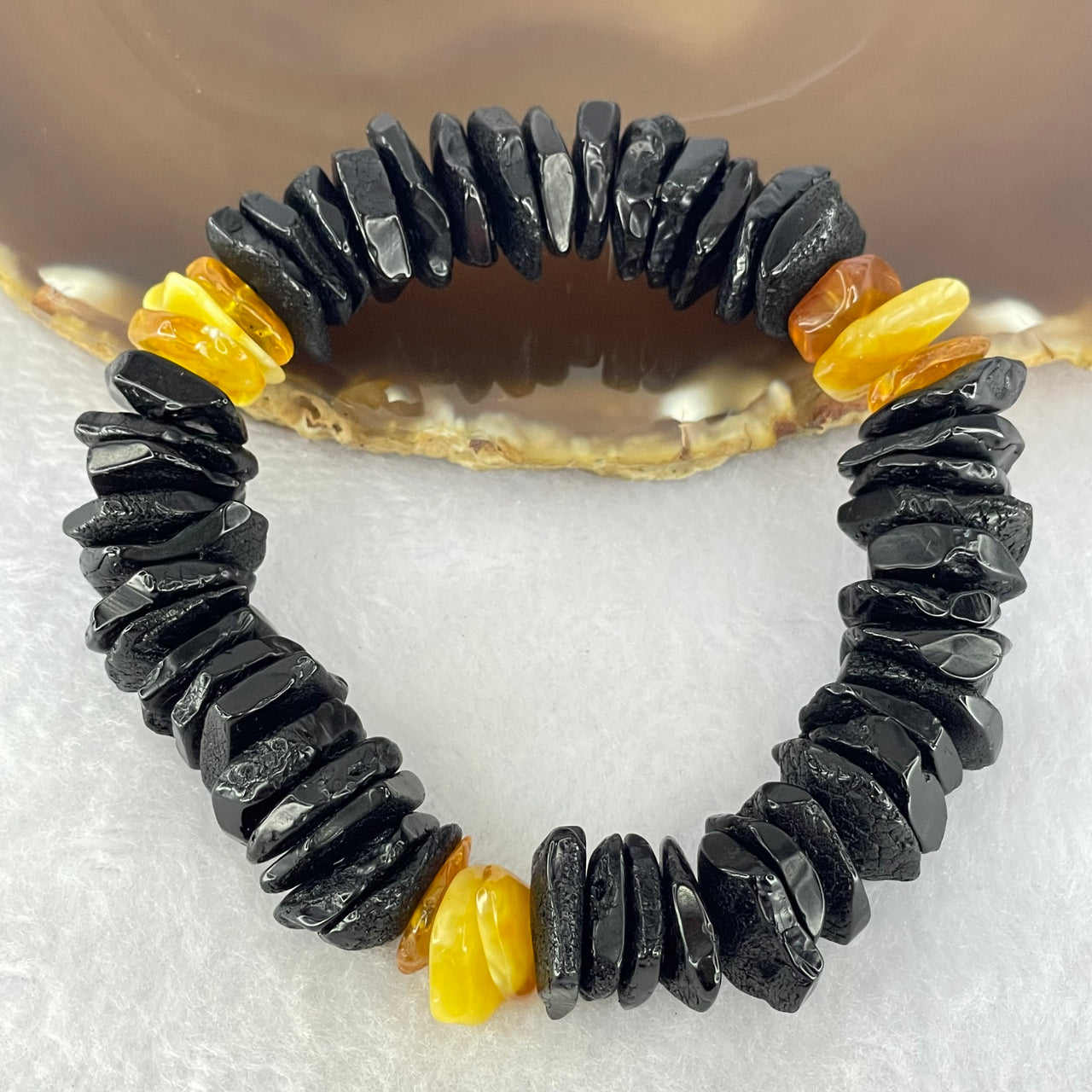 Natural Butterscotch and Blood Amber Irregular Beads Bracelet 29.02g 19cm 16.4 by 13.5 by 6.6mm to 13.5 by 12.9 by 3.7mm 56pcs