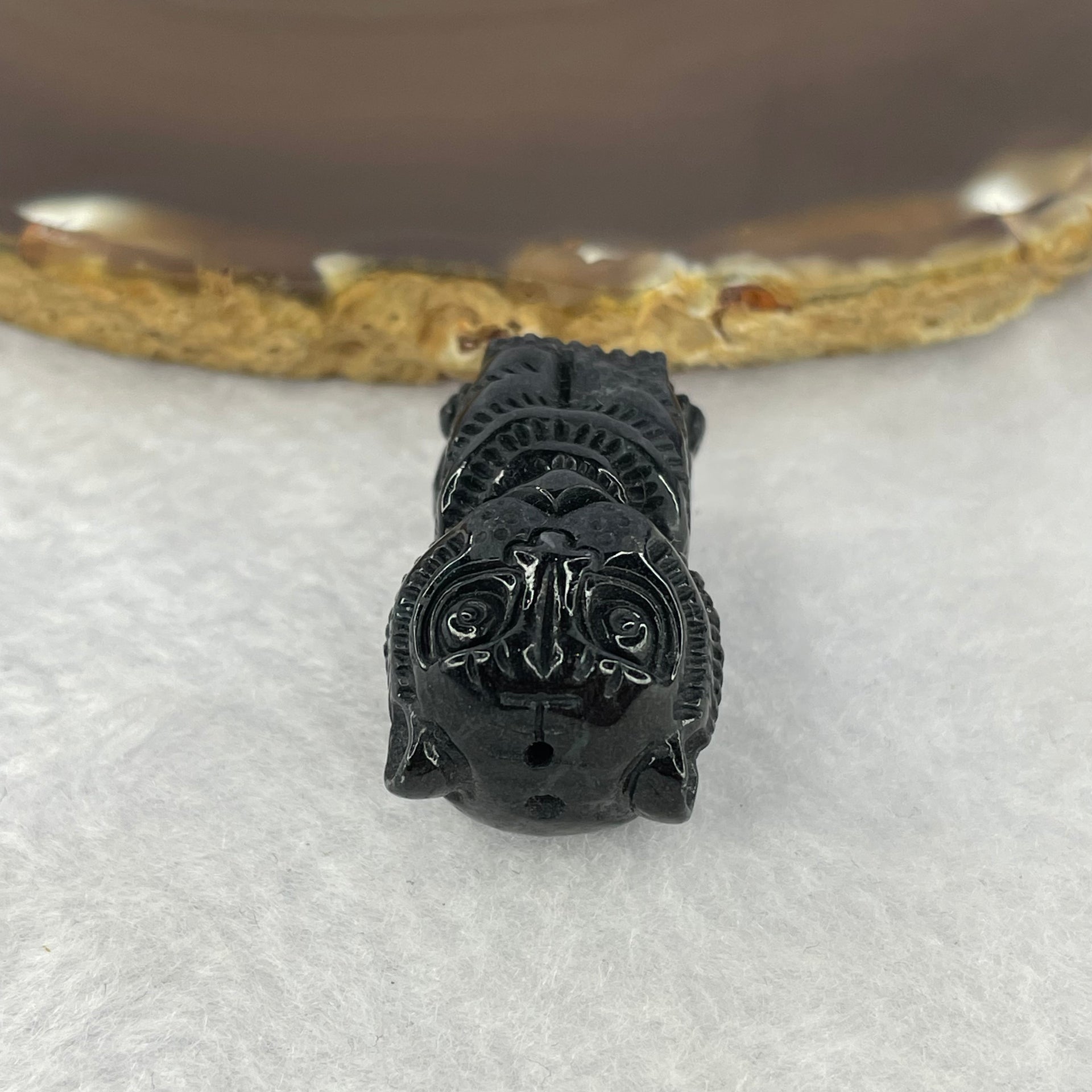 Type A Opaque Black Omphasite Jadeite Tiger Pendant A货墨翠老虎牌 18.58g 30.1 by 18.9 by 17.9 mm - Huangs Jadeite and Jewelry Pte Ltd