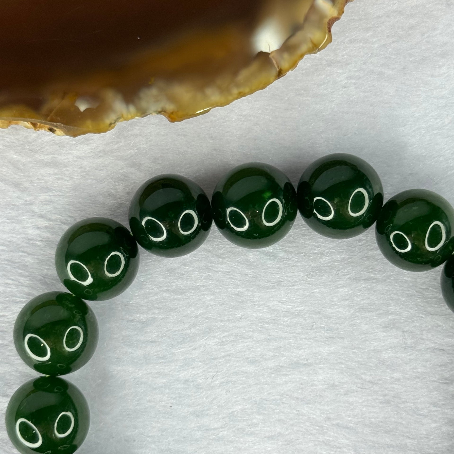 Old Mine Natural Deep Vibrant Green Nephrite Jade Beads Bracelet 天然和田玉手链 44.67g 17.5cm 12.1mm 17 Beads - Huangs Jadeite and Jewelry Pte Ltd