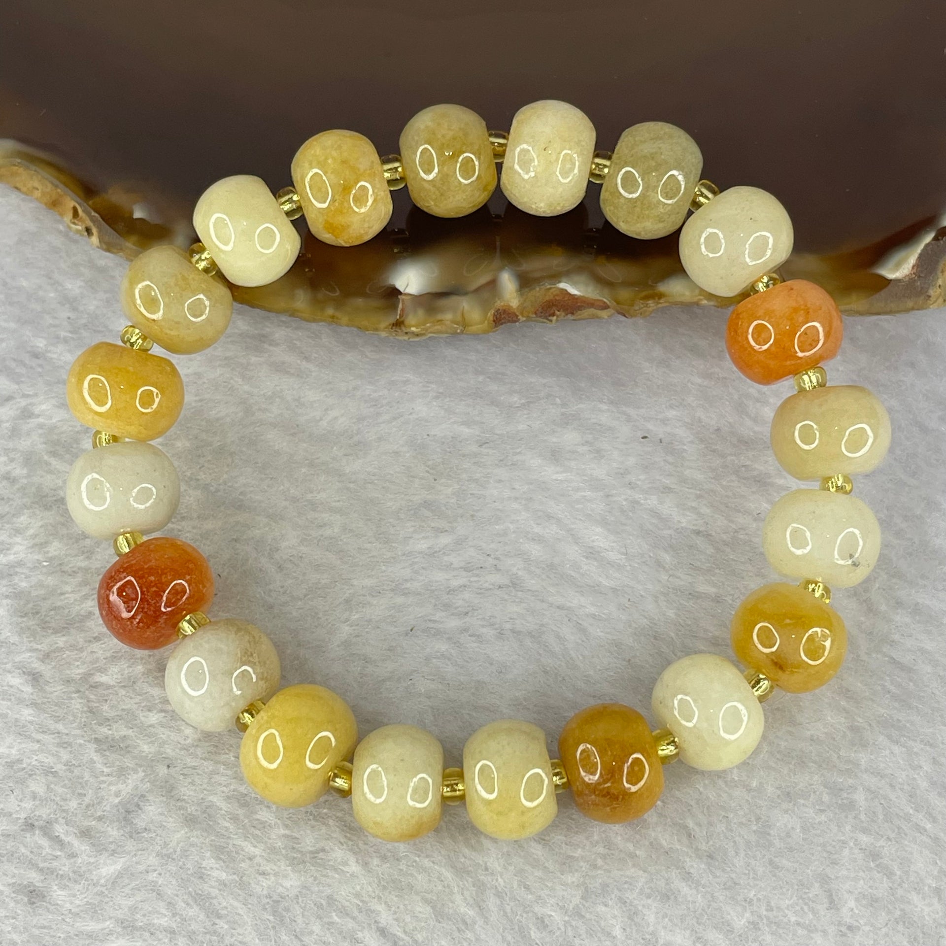 Natural Orange Red Yellow Aventurine Bracelet 27.37g 16cm 10.3mm 20 Beads - Huangs Jadeite and Jewelry Pte Ltd