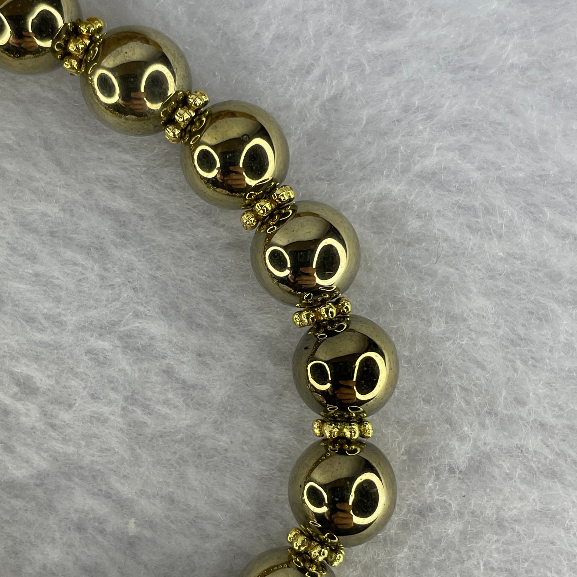 Metal Bracelet With Porcelain Fortune Cat 26.78g 8.2 mm 16 Beads - Huangs Jadeite and Jewelry Pte Ltd